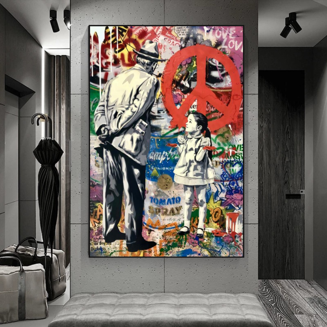 Banksy Peace Street Art Canvas Print - Inspirational Wall Decor for Living Room, Bedroom & Office | Modern Urban Home Decor