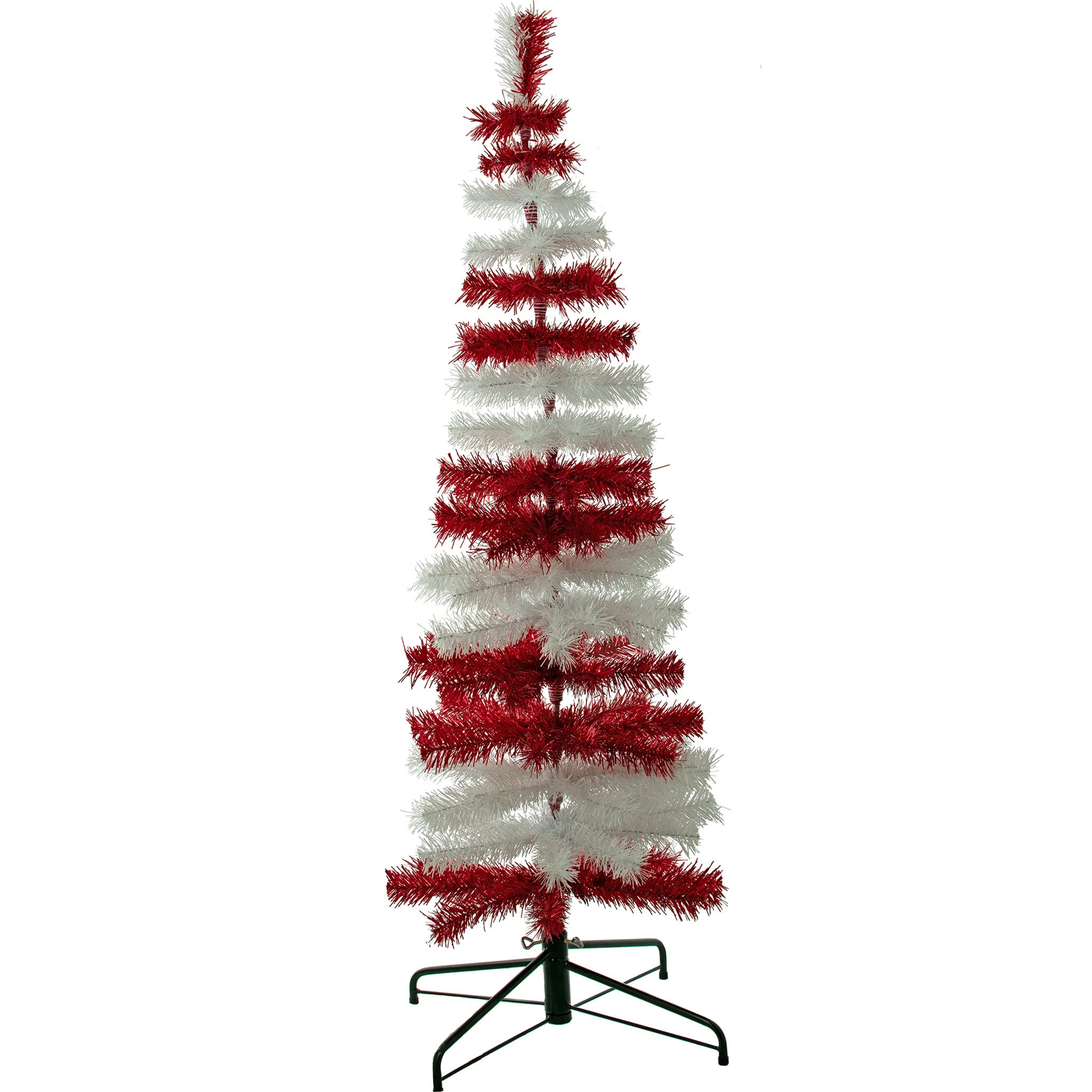 5FT Red and White Tinsel Christmas Tree - Artificial Indoor/Outdoor Holiday Decor Inspired by Dr. Seuss' The Cat in The Hat - Includes Stand - Perfect for Tabletop, Home, Office, and Party Decorations