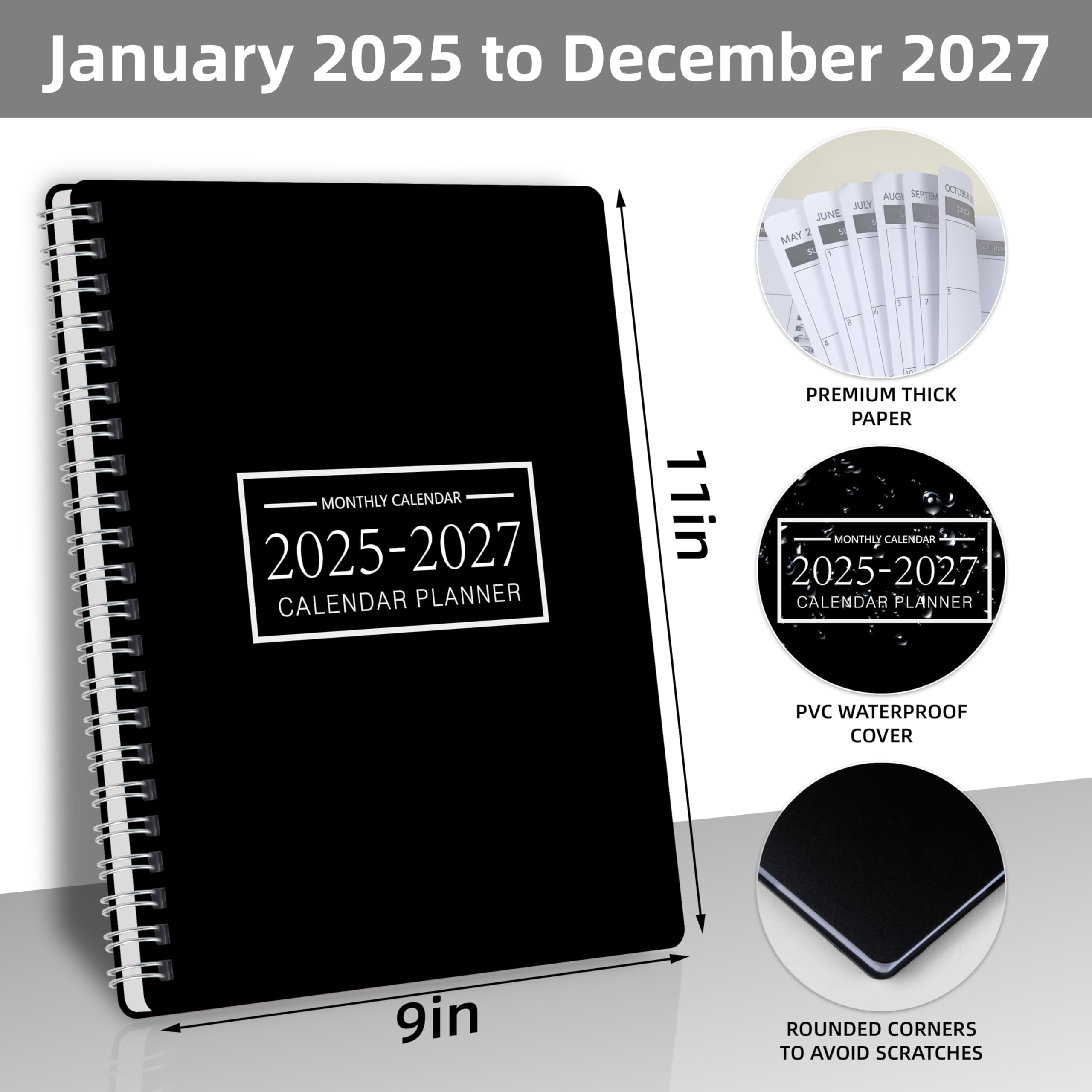July 2025 - June 2027 Monthly Planner | 24-Month Academic Calendar | 9×11 Inch Teacher Planner with Hard PVC Cover & Spiral Binding | Time Management Organizer for School, Office & Home Use | Perfect for Lesson Planning, Work Scheduling & Personal Productivity
