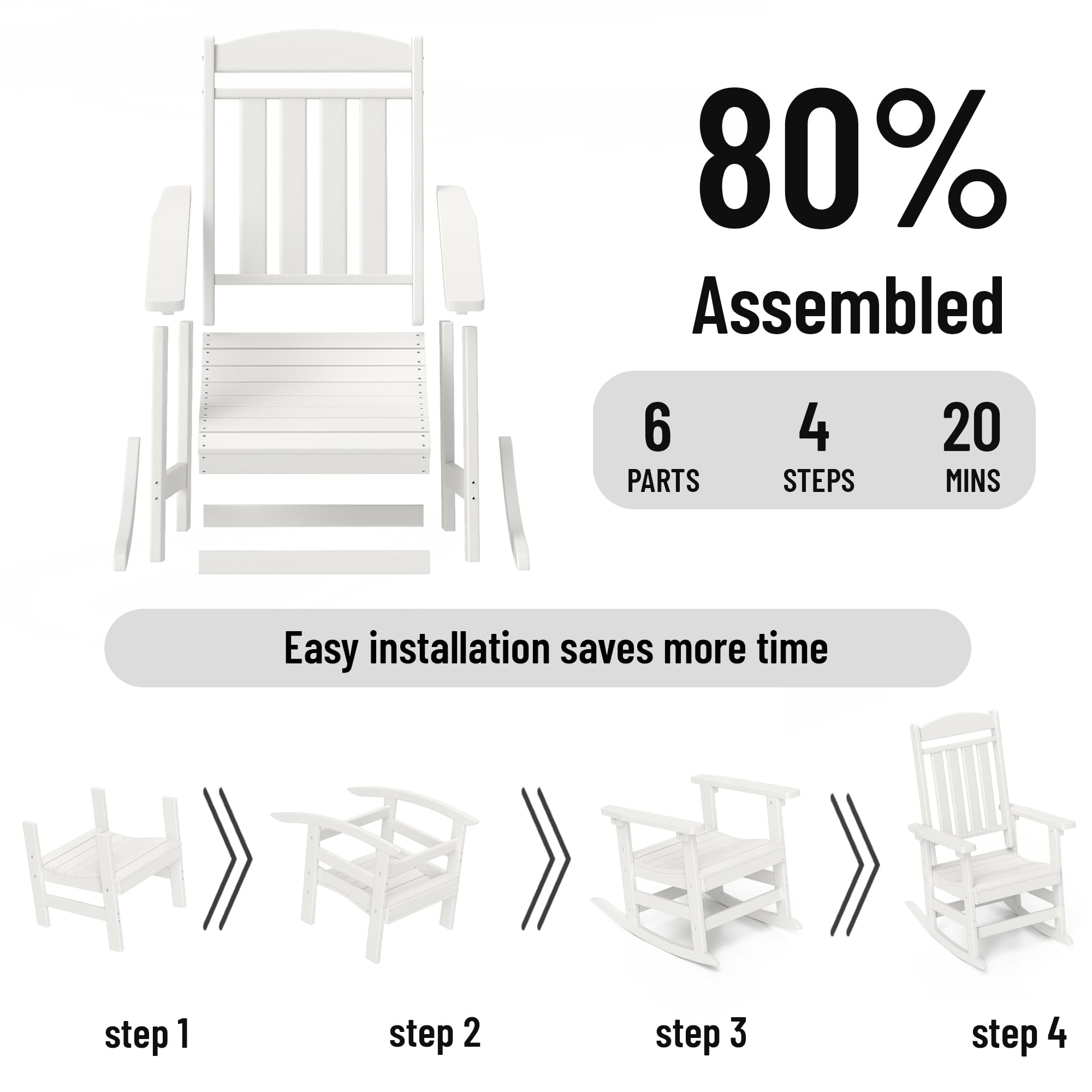 Premium Outdoor Rocking Chairs - Oversized High Back Patio Rocking Chairs for Porch, Garden & Backyard - All-Weather Durable White Rocking Chairs for Relaxing Outside - Perfect for Lounging, Reading & Enjoying Nature