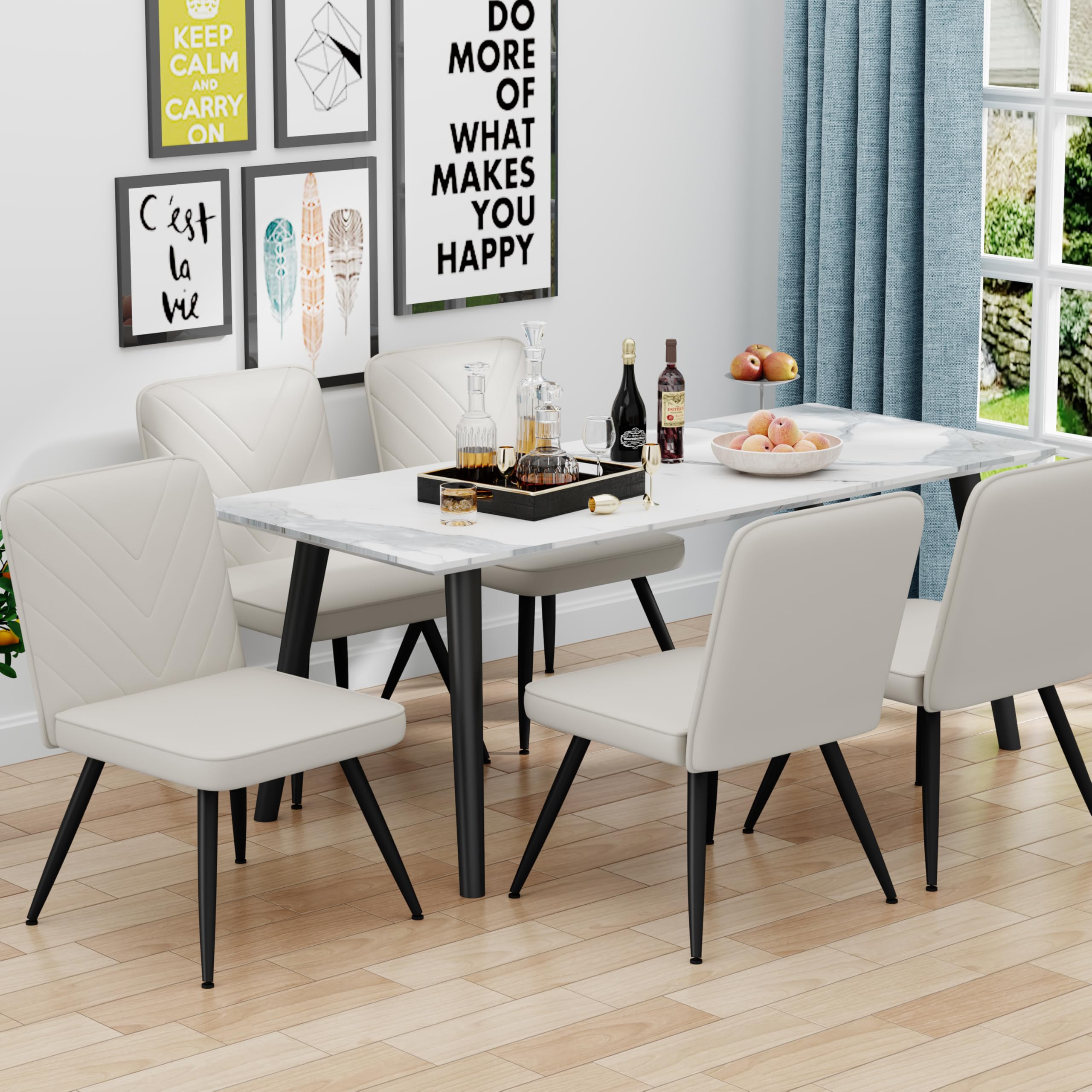 Modern Fabric Upholstered Dining Chairs Set of 2 - Armless Kitchen Table Side Chairs with Sturdy Metal Legs in Ivory - Perfect for Dining Room, Breakfast Nook, Home Office & Small Space Decor
