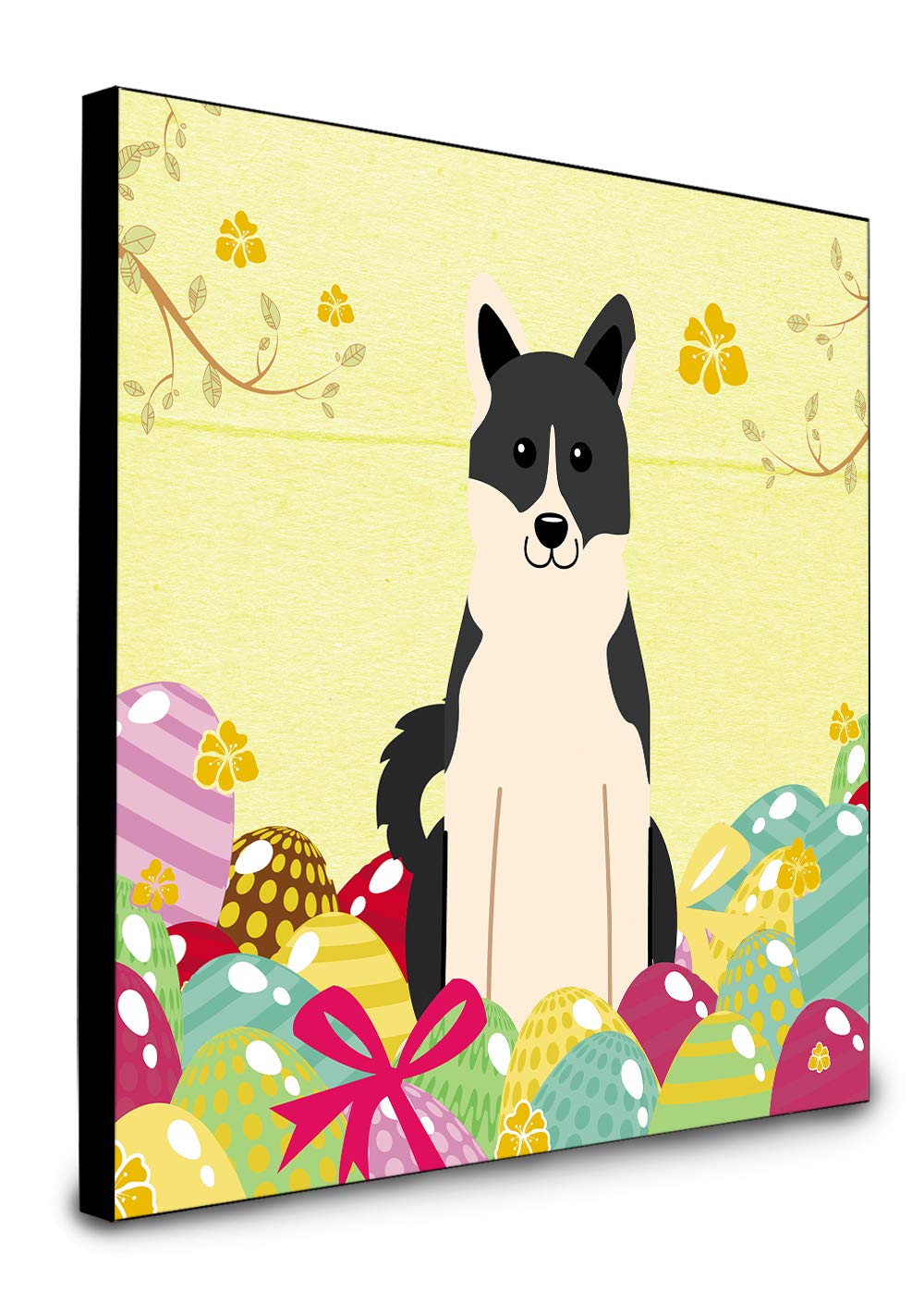 Caroline's Treasures Easter Eggs Russo-European Laika Spitz Artwork Panel Wall Decor - Colorful Dog Painting Home Decoration for Living Room, Bedroom & Office