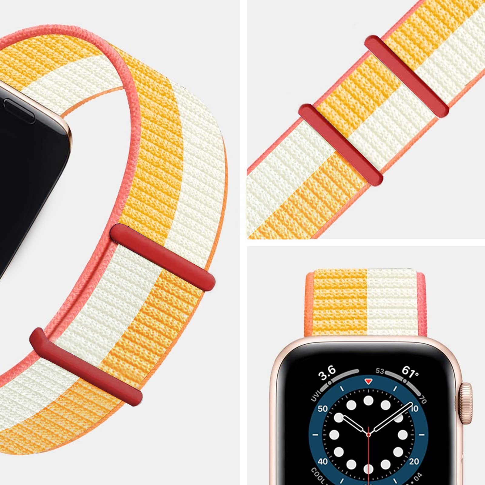 Durable Nylon Sport Loop Band Compatible with Apple Watch Series 1/2/3/4/5/6/7/8/SE - Soft Adjustable Strap for Workout, Running & Everyday Wear
