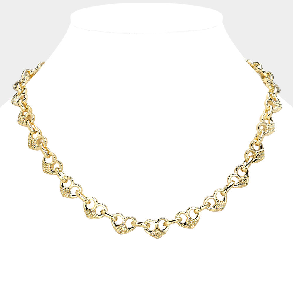 14K Gold Plated Puffed Dome Heart Link Necklace for Women - Elegant Layering Chain Jewelry Gift for Valentine's Day, Anniversary & Special Occasions