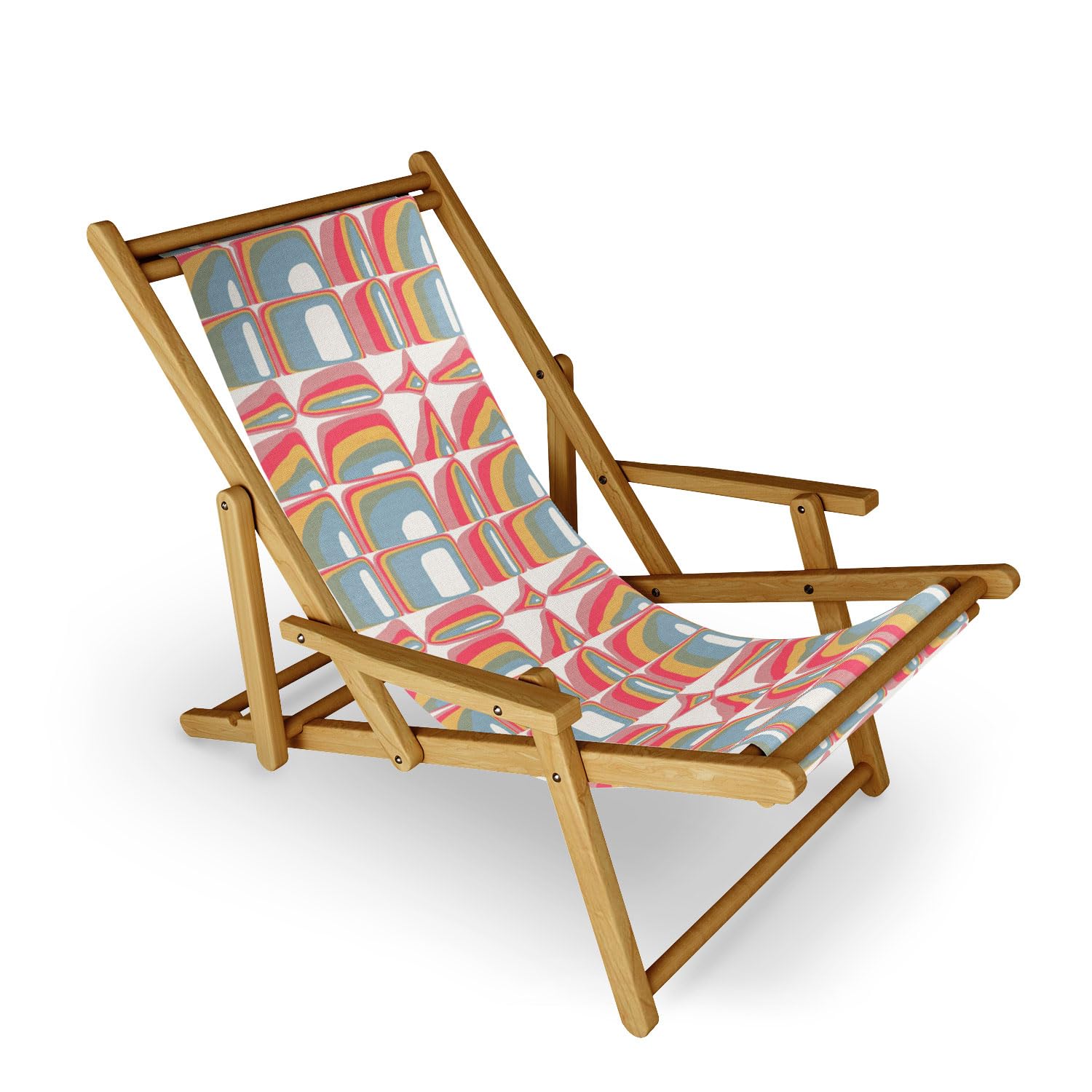 Deny Designs Outdoor Sling Chair - Lightweight Portable Patio Lounge Chair for Backyard, Beach, Camping - Adjustable Reclining Foldable Chair with Cup Holder (Multi-Color)