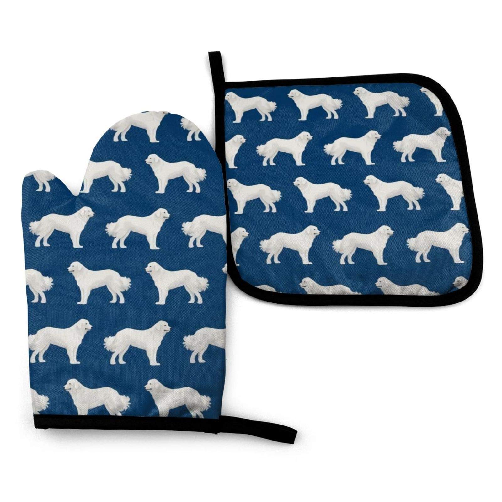 Great Pyrenees Dog Oven Mitts and Pot Holders Set - Heat Resistant Kitchen Baking BBQ Accessories - Perfect Gift for Dog Lovers & Home Cooks (Use for Baking, Cooking, Grilling & Kitchen Decor)