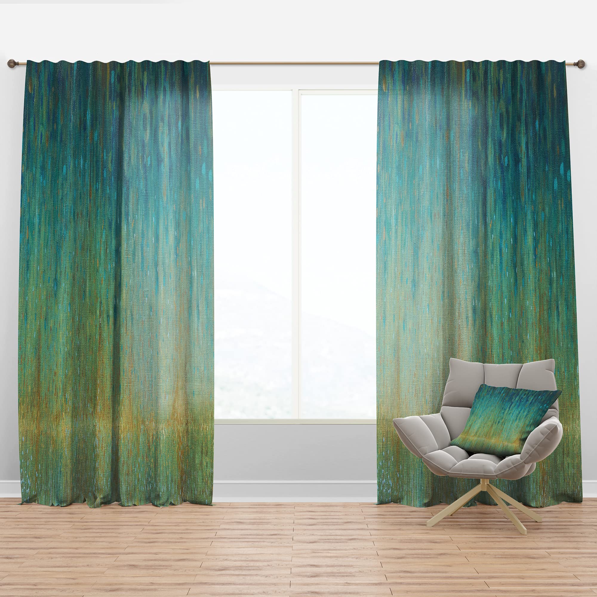 DesignQ 'Rain Abstract Panel' Thermal Insulated Curtains - 52x63 Inches Single Panel for Bedroom & Living Room - Noise Reducing Blackout Drapes for Home Decor & Privacy