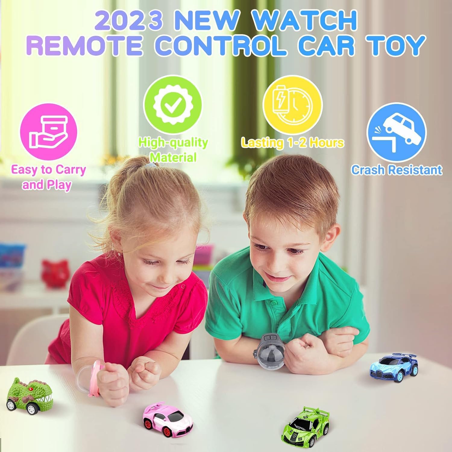 Logoplay 2023 Mini Remote Control Car Watch Toy - 2.4Ghz Cartoon RC Racing Car with USB Charging, Hand Controlled TikTok Watch Car, Fun Birthday Gift for Kids & Adults (Blue) - Perfect for Indoor Racing, Party Favors & Office Stress Relief