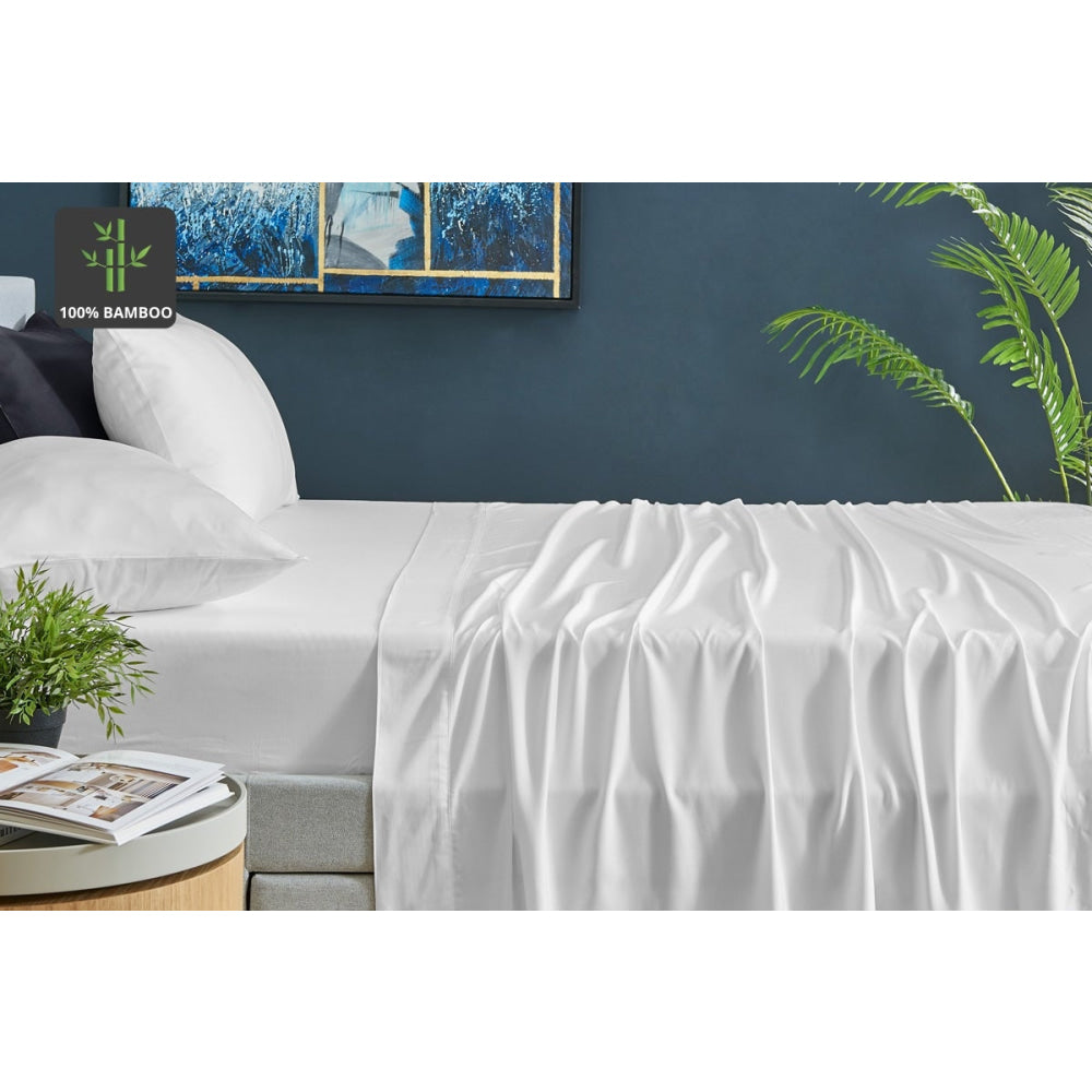 100% Natural Bamboo Bed Sheet Set - Queen Size White Soft Breathable Sheets - Luxury Eco-Friendly Bedding for Hot Sleepers & Sensitive Skin - Perfect for Master Bedroom, Guest Room & Vacation Homes