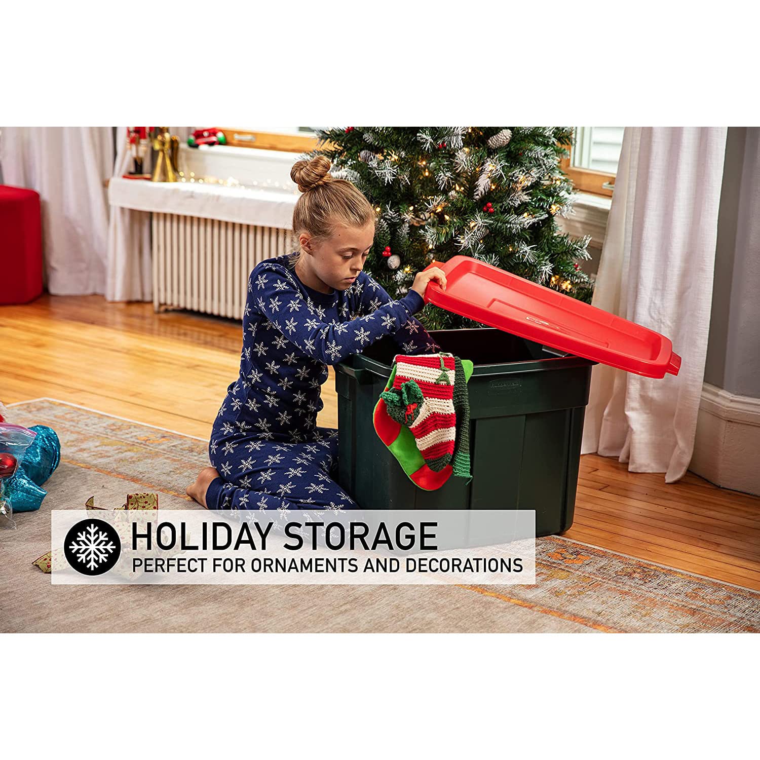Rubbermaid Roughneck 18 Gallon Storage Totes - 6 Pack Heavy Duty Stackable Plastic Bins with Lids & Handles | Made in USA | Green & Red | Ideal for Home Organization, Garage Storage & Moving Supplies