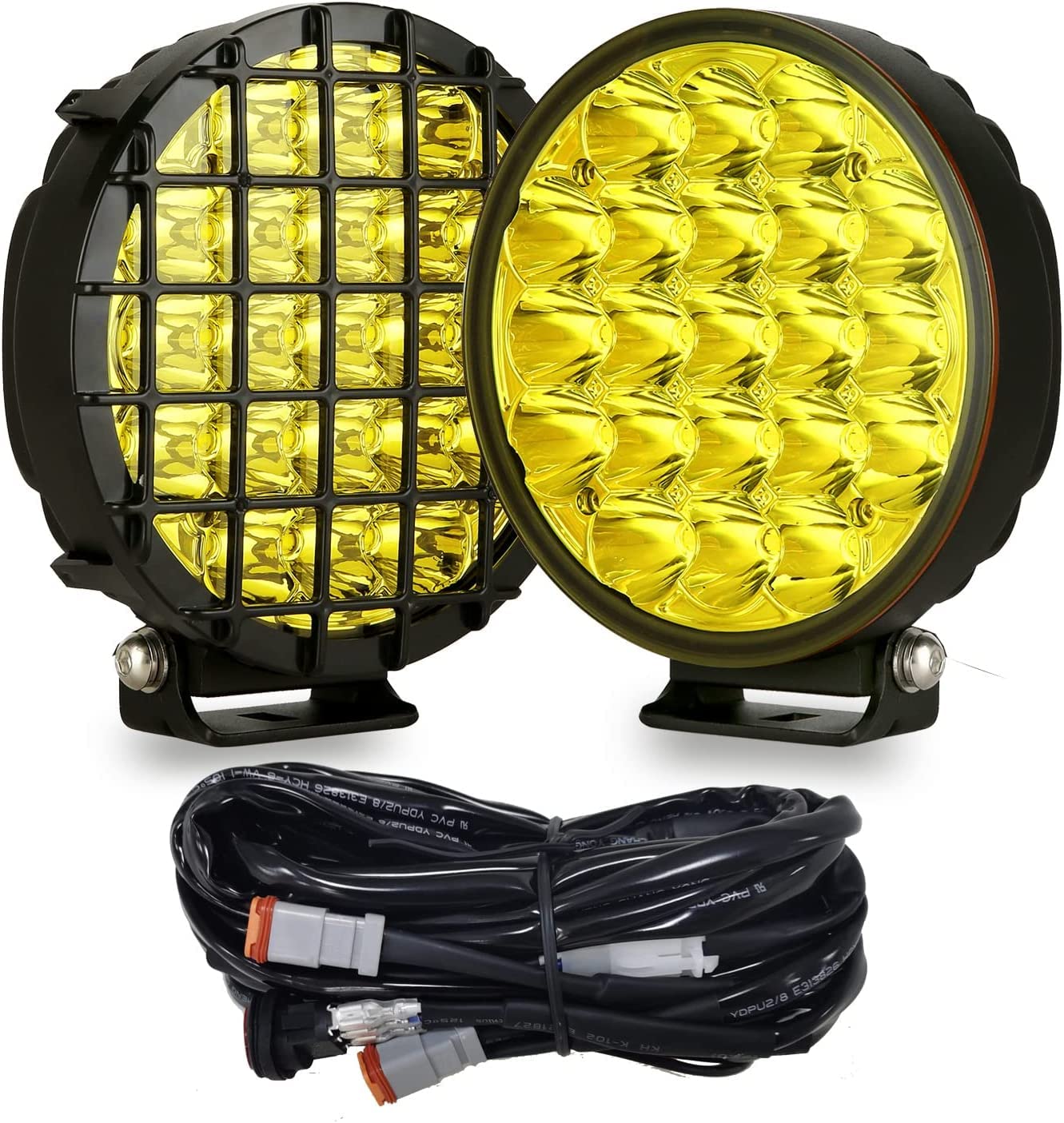 BIGLIONX 6 Inch 2-Pack Amber Round LED Off-Road Lights - 210W 32000LM Waterproof IP68 IP69K Fog Lights with Wiring Harness - 12V/24V Compatible for Pickup Trucks, ATV, UTV, SUV - Perfect for Off-Roading, Night Driving & Extreme Weather Conditions