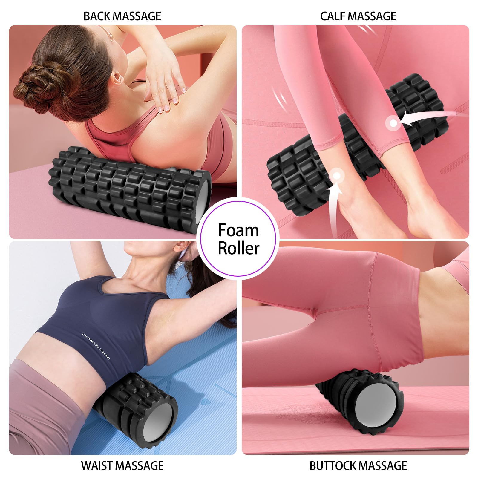 5-in-1 Foam Roller Set for Deep Tissue Massage - Trigger Point Roller, Massage Stick, Therapy Ball & Resistance Band - Perfect for Yoga, Pilates, Workout Recovery & Full Body Muscle Relief - Home Gym & Sports Recovery Essential