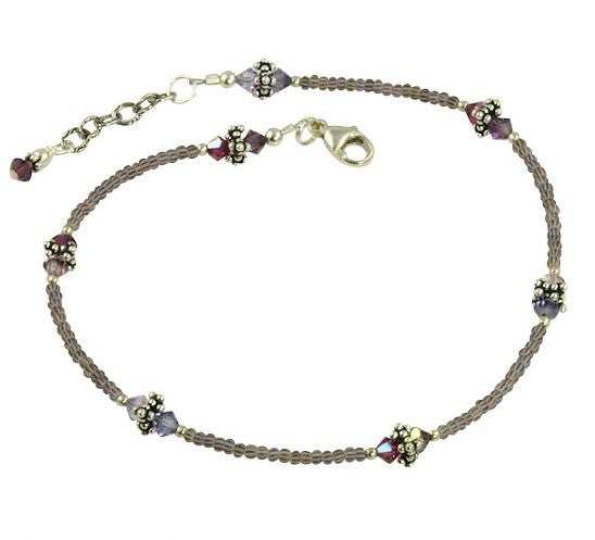 Elegant Purple Crystal Beaded Anklet Bracelet for Women - Boho Chic Foot Jewelry for Beach, Summer & Festival Outfits