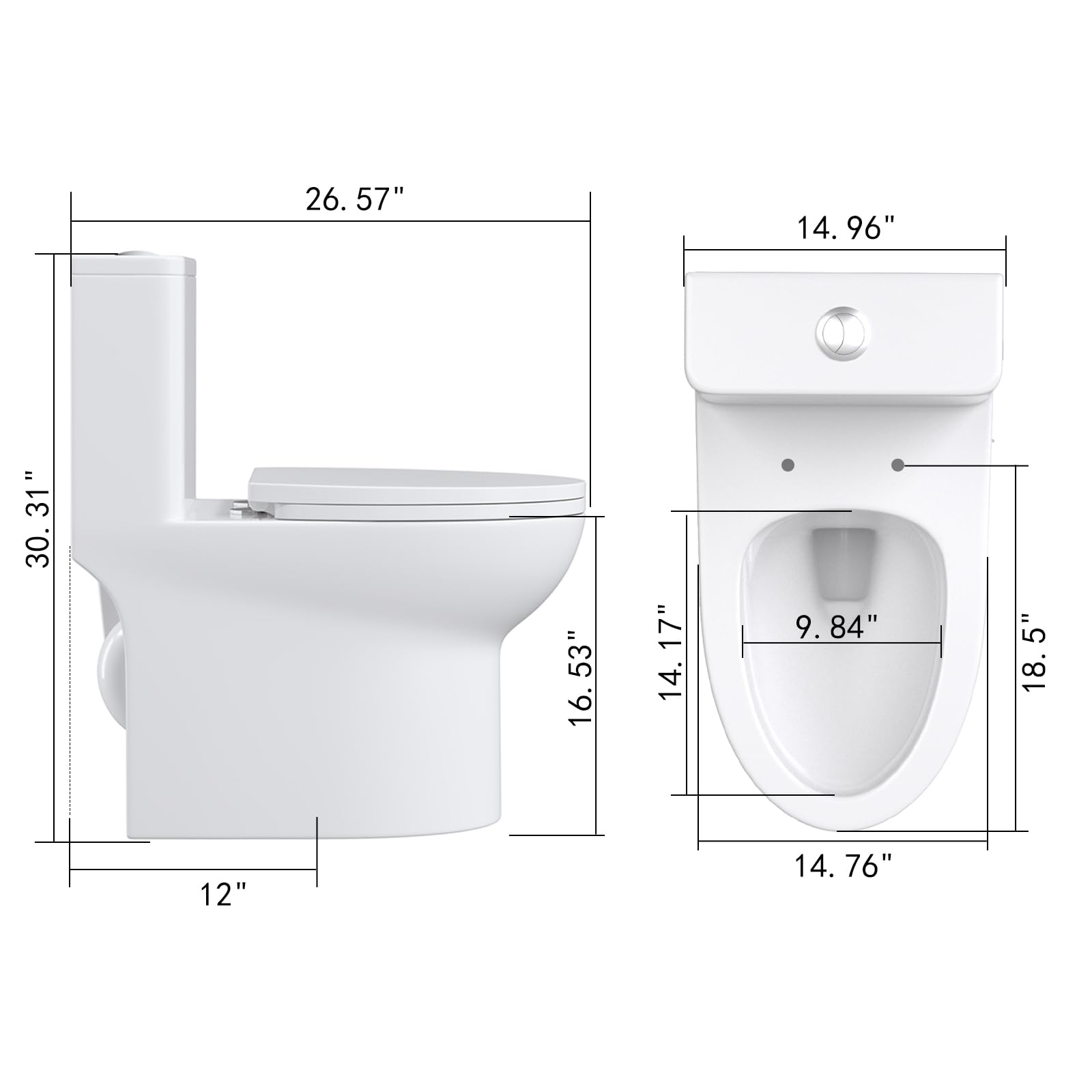 Dual Flush Elongated One Piece Toilet - 12