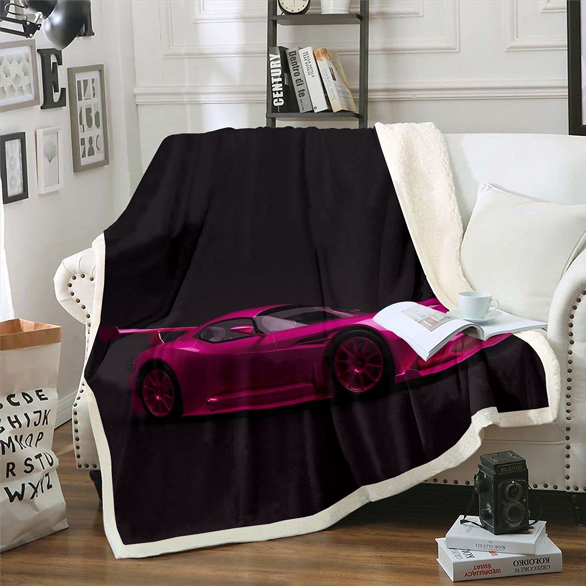 Red Race Car Fleece Throw Blanket - Extreme Sports Theme Plush Sherpa Blanket for Bed, Sofa & Couch - 30x40 Inch Warm Fuzzy Blanket for Adults & Kids - Perfect for Gaming Rooms, Man Caves & Baby Nurseries