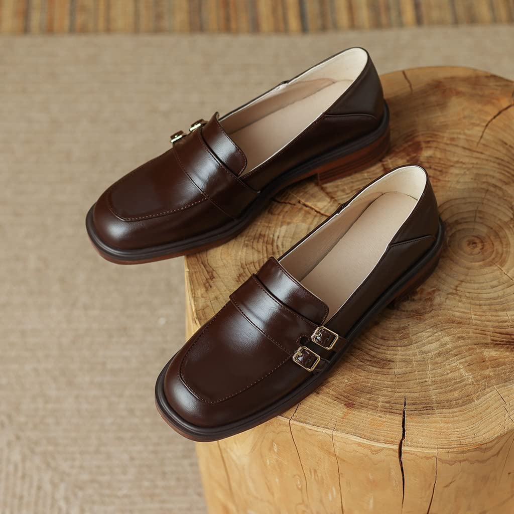 Women's Classic Leather Penny Loafers - Slip On Square Toe Oxford Shoes for Business & Dress | Comfortable Work Flats for Office, Commuting & Professional Occasions