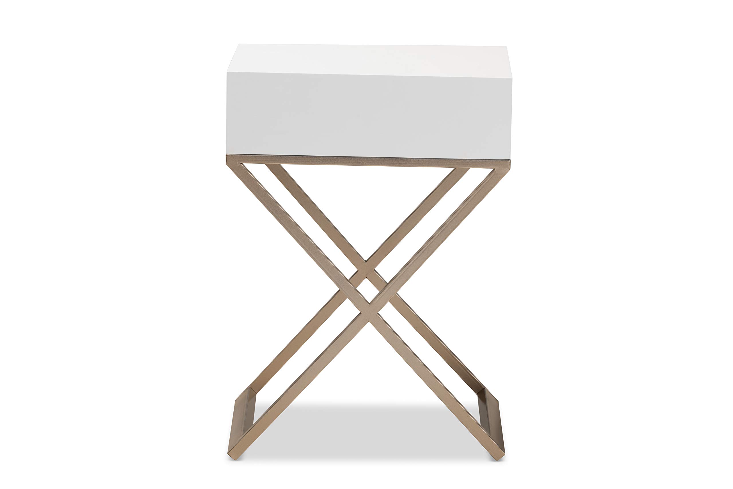 Baxton Studio Modern Nightstand - White, Brass & Gold Finish Bedside Table for Bedroom, Living Room & Guest Room - Stylish & Functional Storage Solution