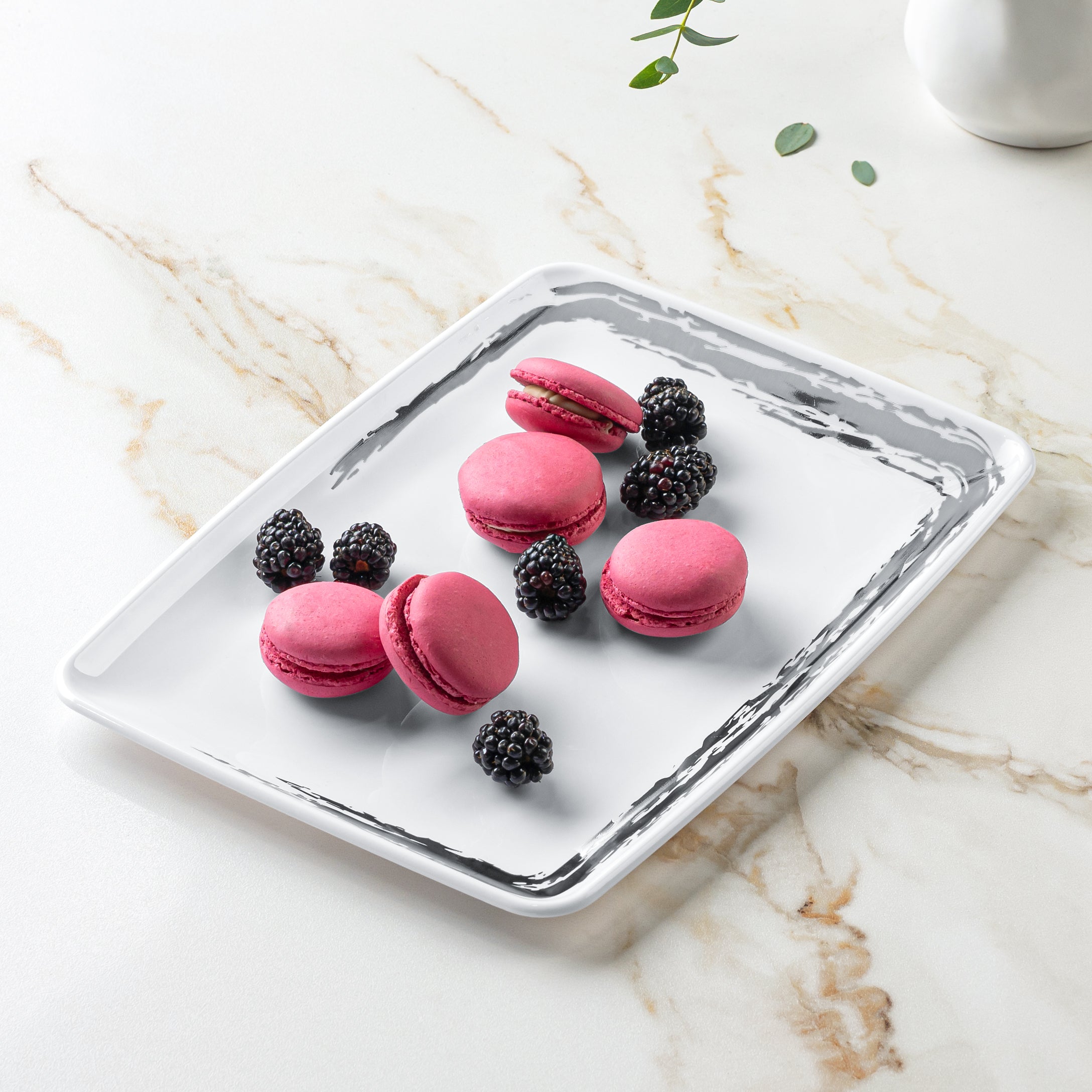 Premium White and Silver Rectangle Serving Dish Set - 2 Pack Elegant Platters for Dinner Parties, Buffets, and Holiday Entertaining