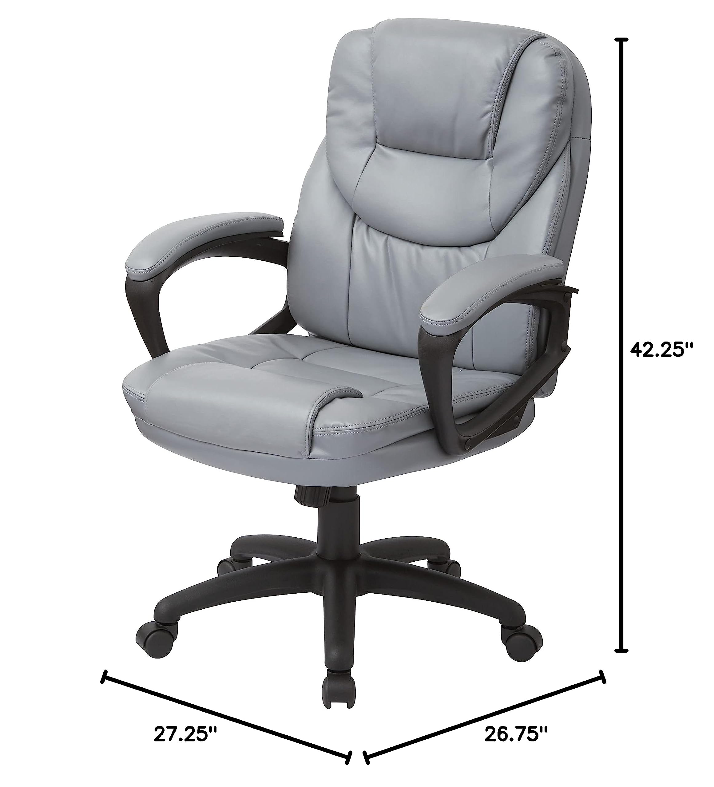 Office Star FL Series Faux Leather Adjustable Office Chair with Lumbar Support & Padded Arms - Ergonomic Executive Desk Chair for Home & Business Use - Charcoal Grey