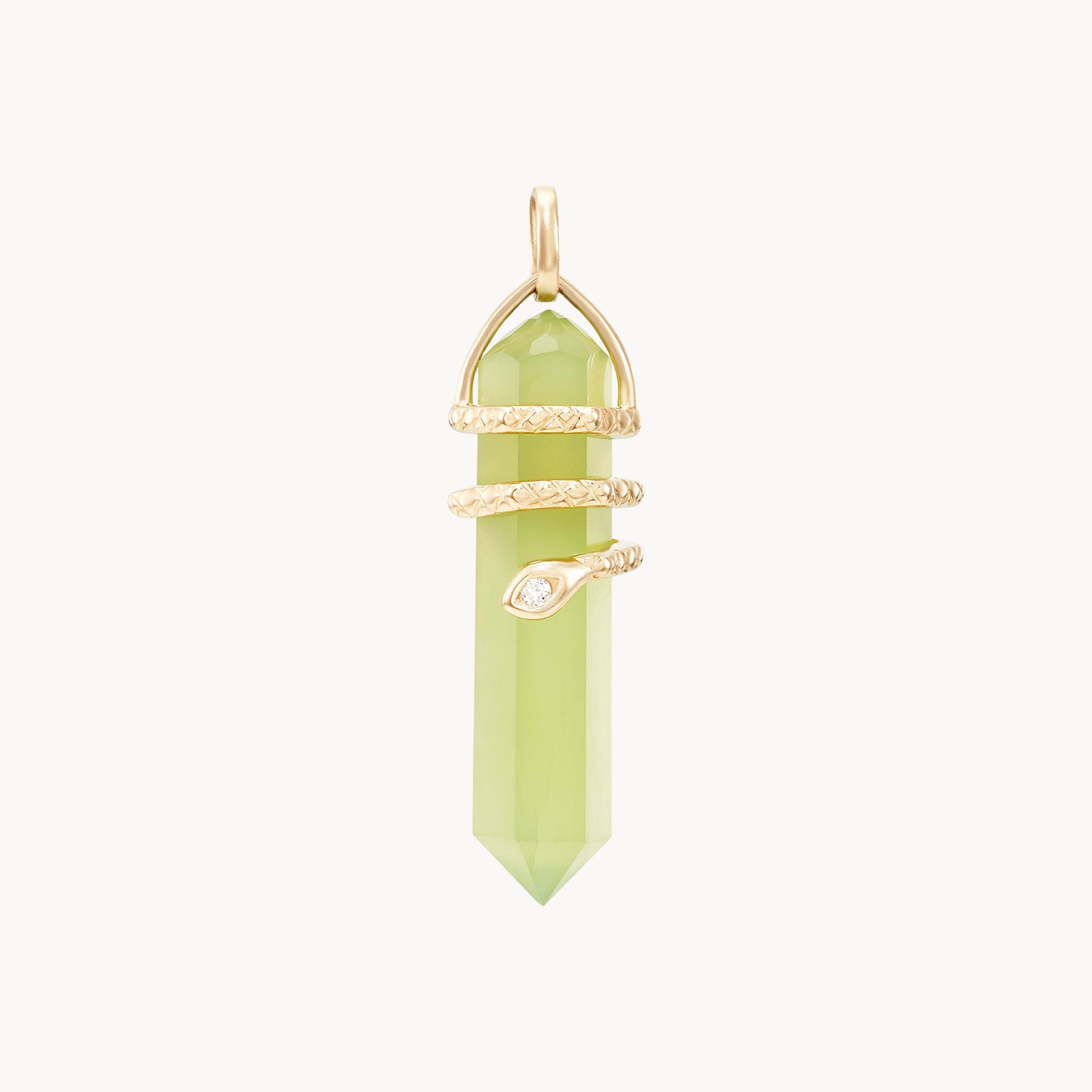 Healing Serpent Jade Amulet - 10K Yellow Gold with Jade Gemstone & Brilliant Diamond | Spiritual Protection & Positive Energy Jewelry for Meditation & Healing