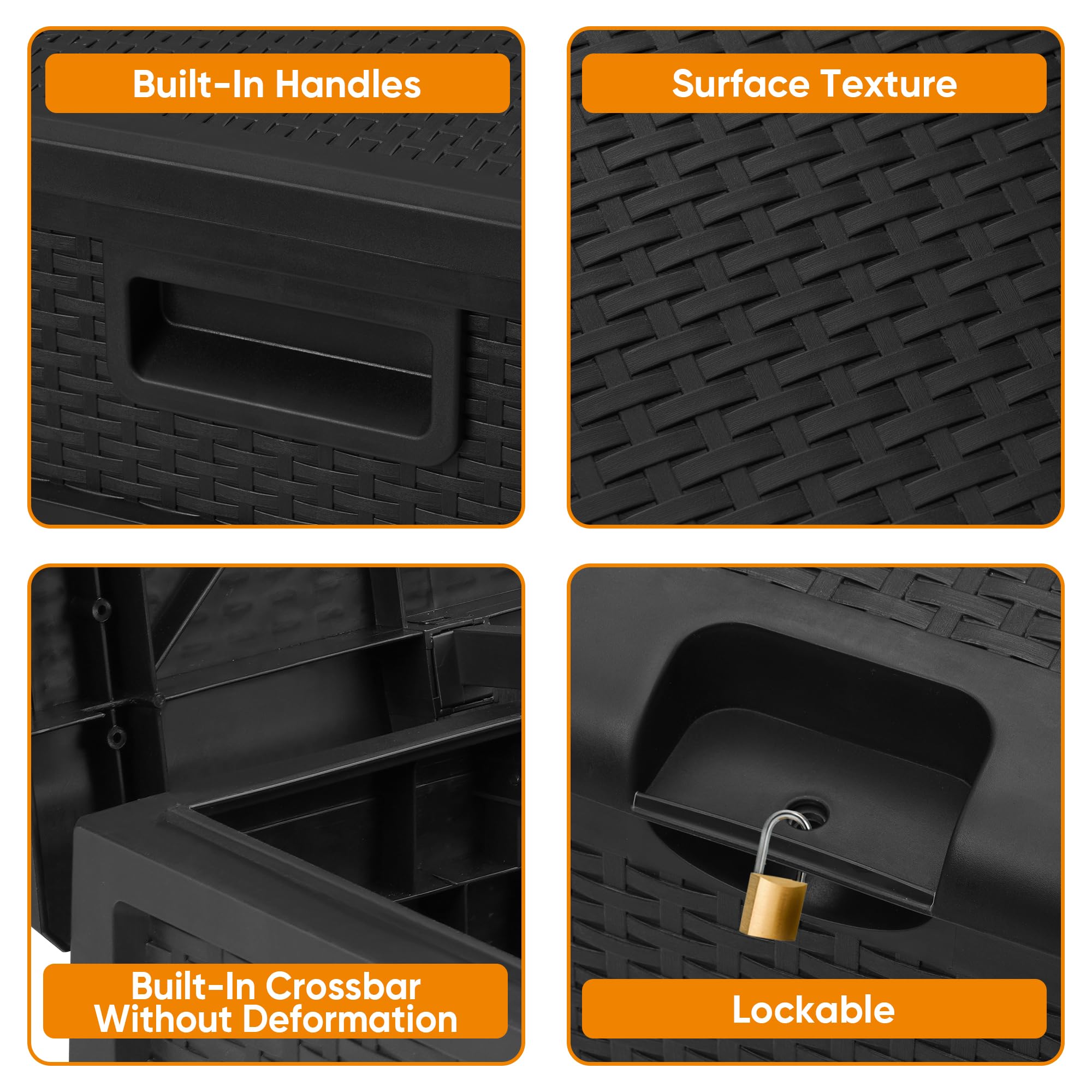 120 Gallon Resin Deck Box - Weatherproof Outdoor Storage Container for Patio, Garden, Pool & Yard - Lockable Waterproof Bin for Tools, Cushions, Toys & Accessories - Perfect for Organizing Outdoor Spaces - Black