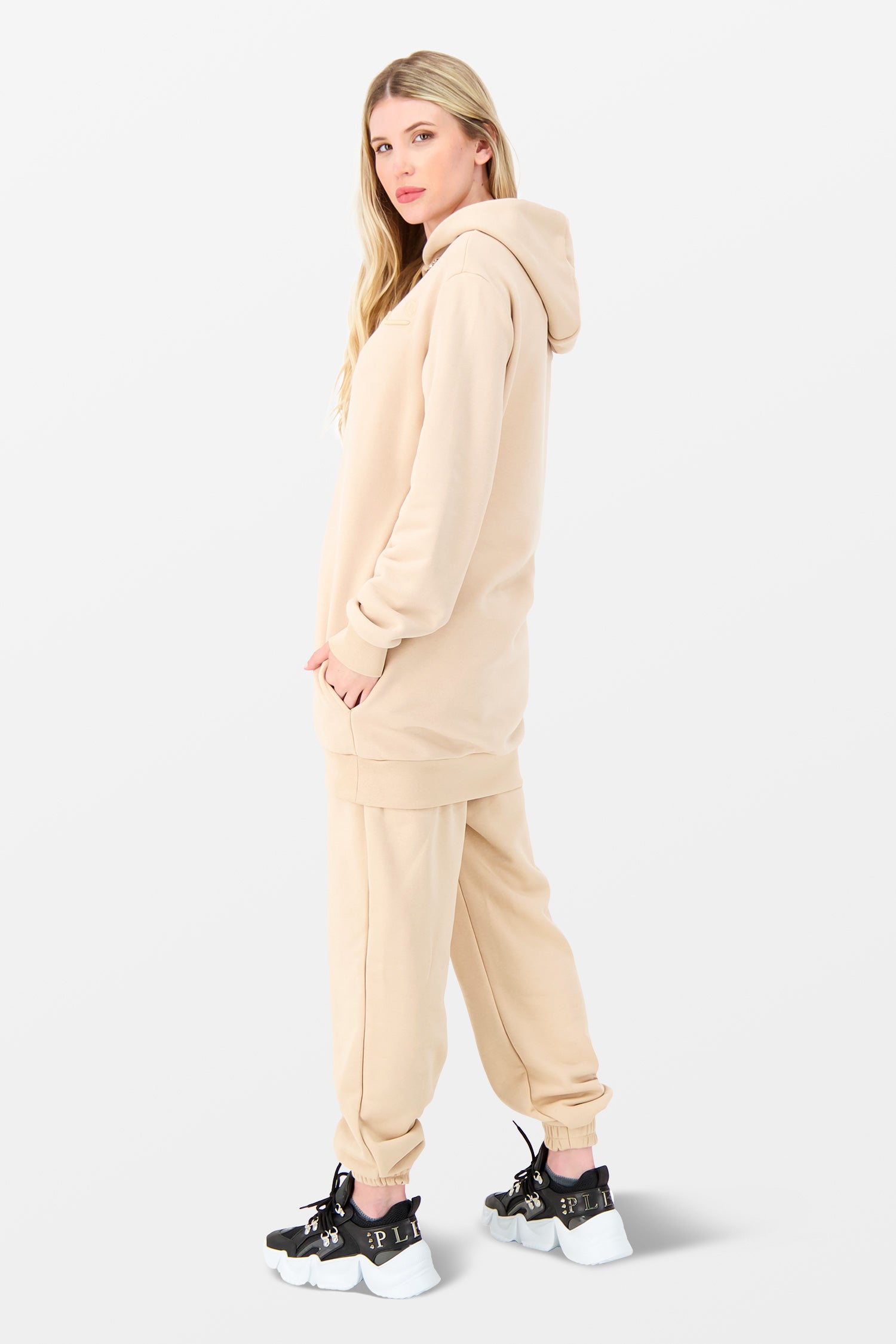 Philipp Plein Beige Embroidery Signature Trousers for Women - High Waist Casual Pants with Unique Design | Perfect for Office, Party & Everyday Wear