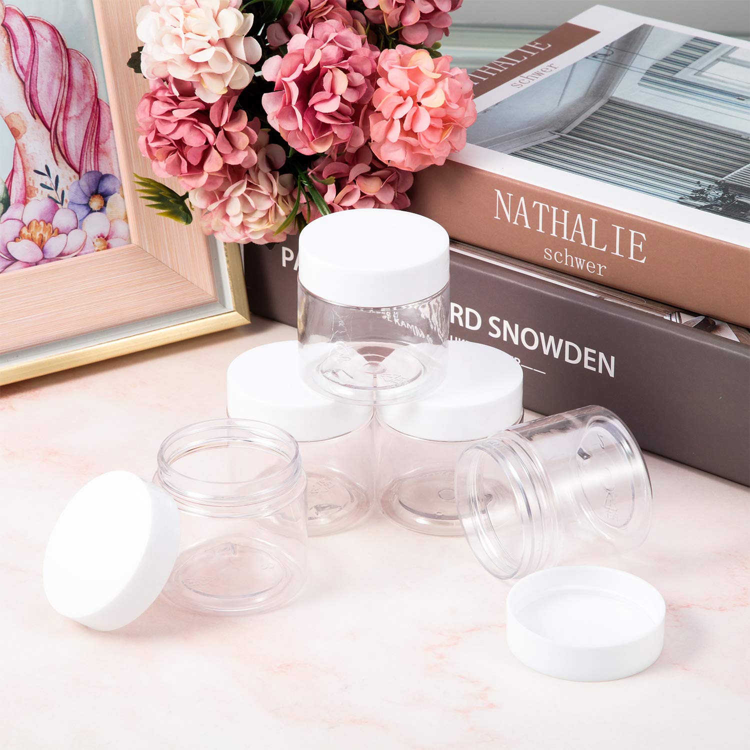 SATINIOR 36-Piece Clear Plastic Jars with Lids - 3 oz Airtight Round Containers for Cosmetic Storage, Travel Toiletries, Creams & Makeup | Leakproof Small Jars for Lotions, Ointments, DIY Projects & Craft Supplies (Transparent) - Perfect for Home, Salon & Travel Organization