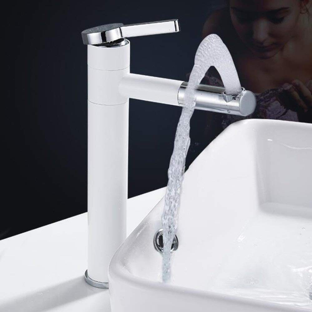 360° Rotatable Single Lever Bathroom Sink Faucet - Elegant White European Design Countertop Basin Mixer Tap for Bathroom & Kitchen (H:30cm) - Perfect for Modern Homes, Apartments, and Renovation Projects