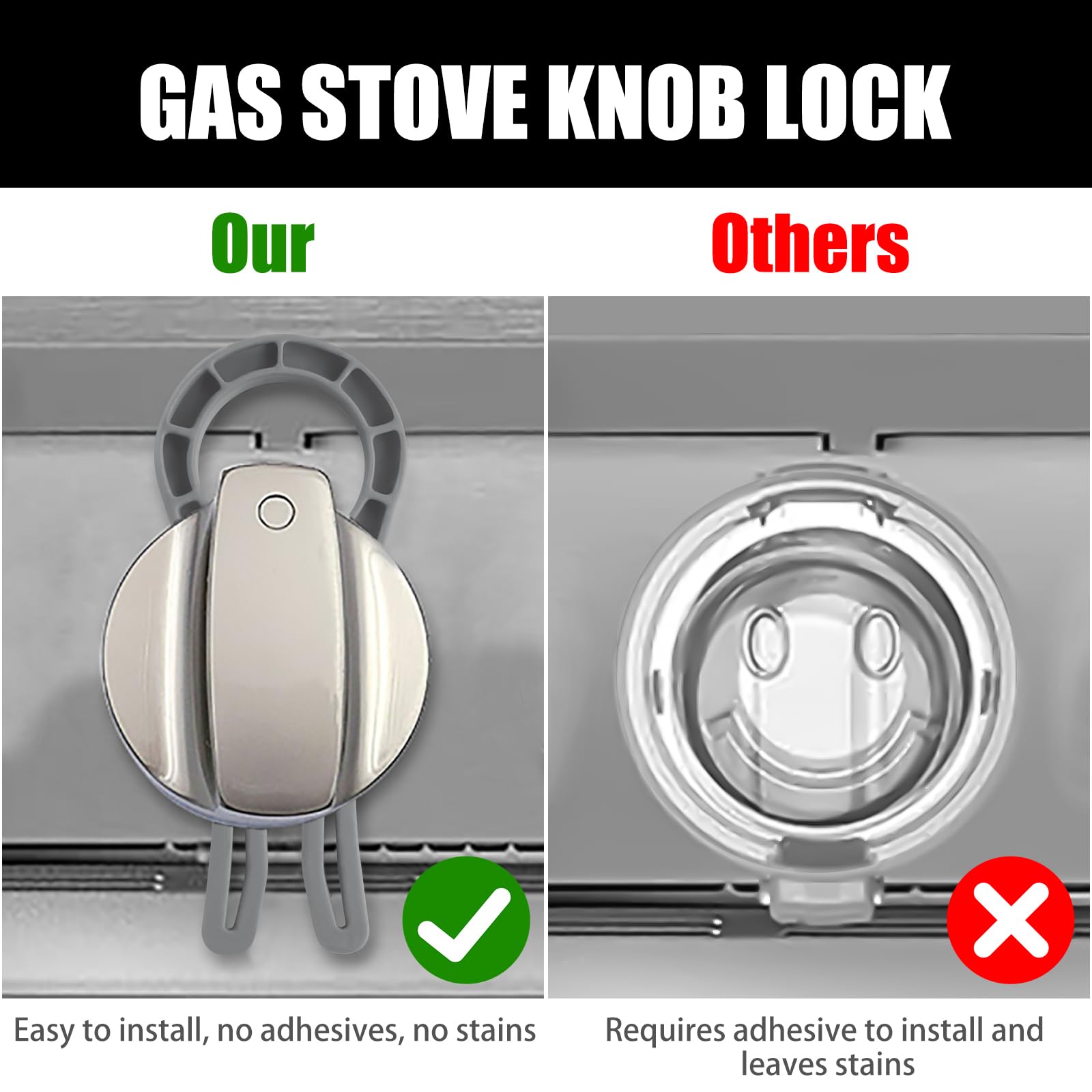 Gas Stove Knob Safety Locks - Child & Pet Proof Oven Knob Covers (5 Pack, Grey) - Prevent Accidental Ignition for Toddlers & Pets in Kitchen Safety