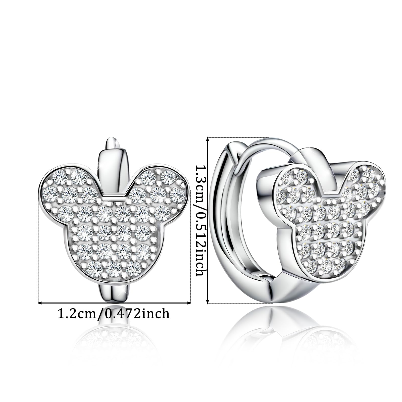 Hypoallergenic Sterling Silver Mouse Hoop Earrings with Cubic Zirconia - Dainty Cute Loop Earrings for Women Girls Teens - Perfect Christmas Birthday Gift for Daughter - Great for Everyday Wear, Parties & Special Occasions
