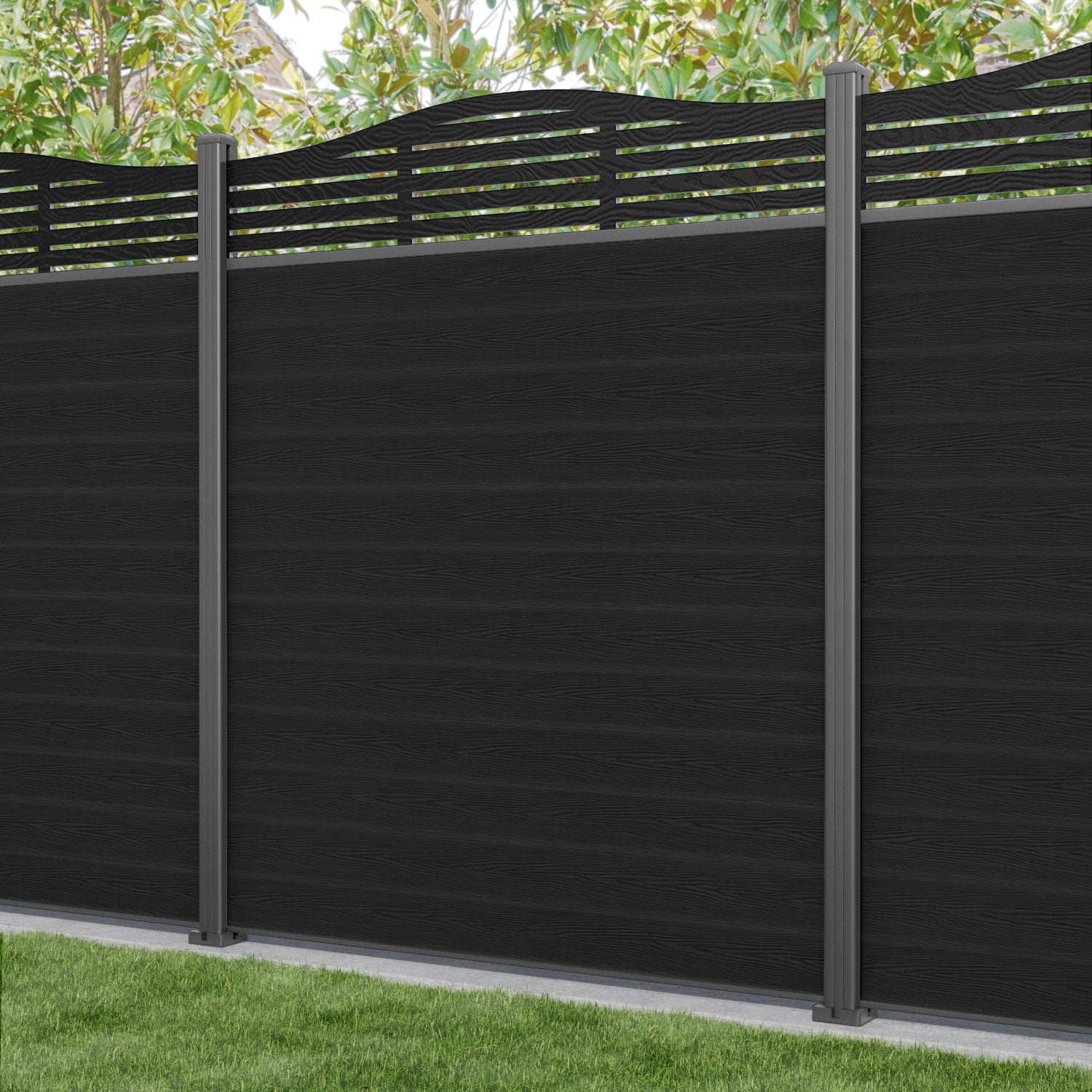 Classic Aspen Black Curved Top Fence Panel with Aluminum Posts - Perfect for Backyard Privacy, Garden Borders & Decorative Outdoor Fencing