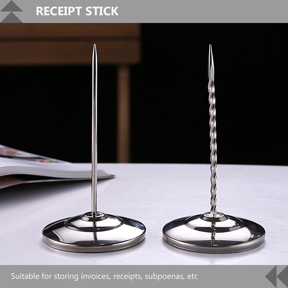 Hemoton Stainless Steel Menu & Receipt Holder - 1PC Single Nail Spike for Notes, Memos, Invoices - Office Desk Organizer for Restaurants, Retail Stores & Home Use