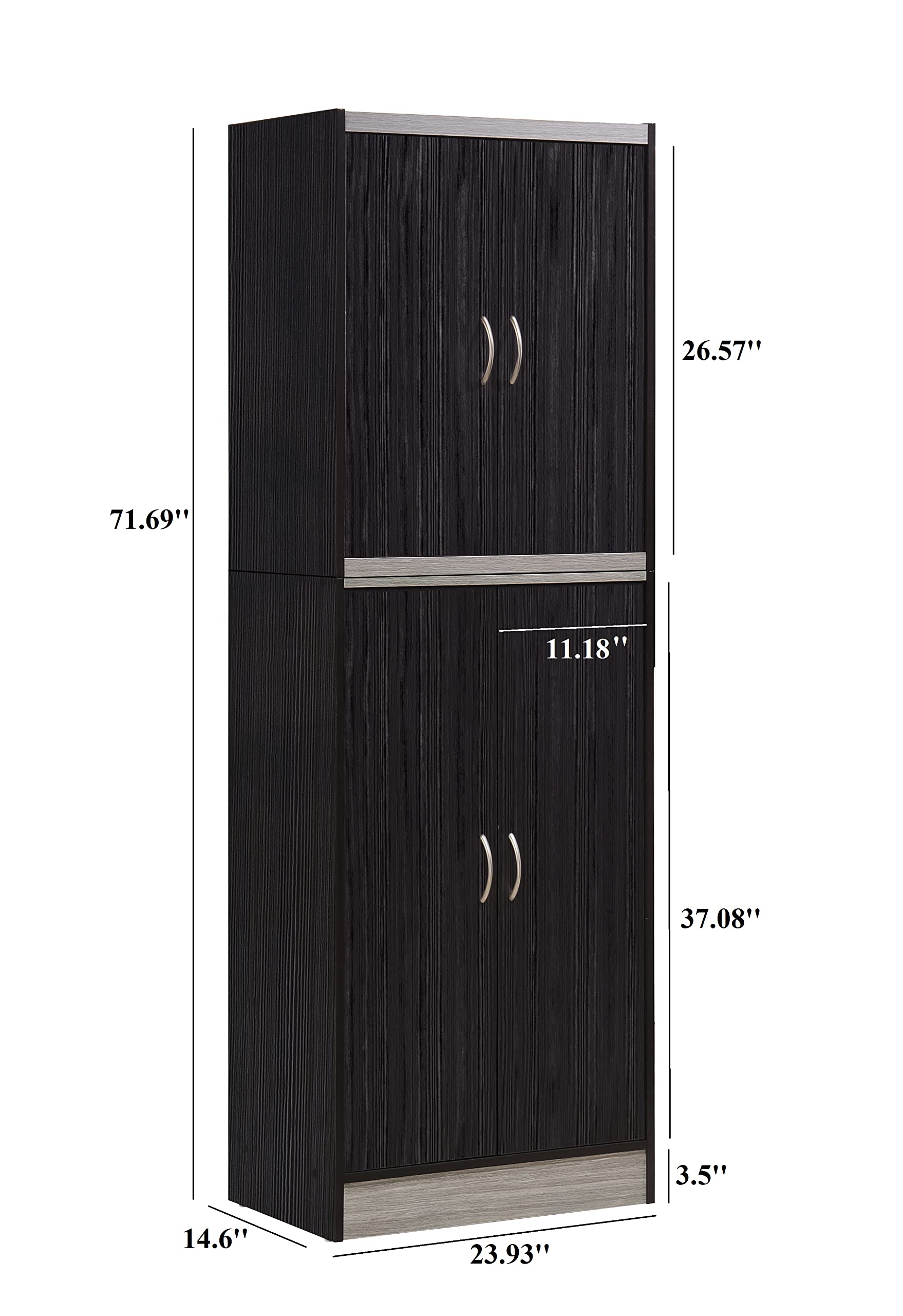 Hodedah 4-Door Kitchen Pantry Cabinet with Adjustable Shelves, Chocolate Finish - Perfect for Pantry Organization, Kitchen Storage & Small Space Solutions