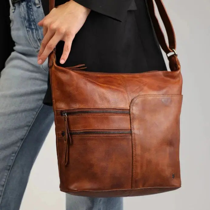 Premium Genuine Leather Shoulder Bag for Women - Stylish Crossbody Purse with 2 Secure Zip Pockets | Perfect for Work, Travel & Everyday Use