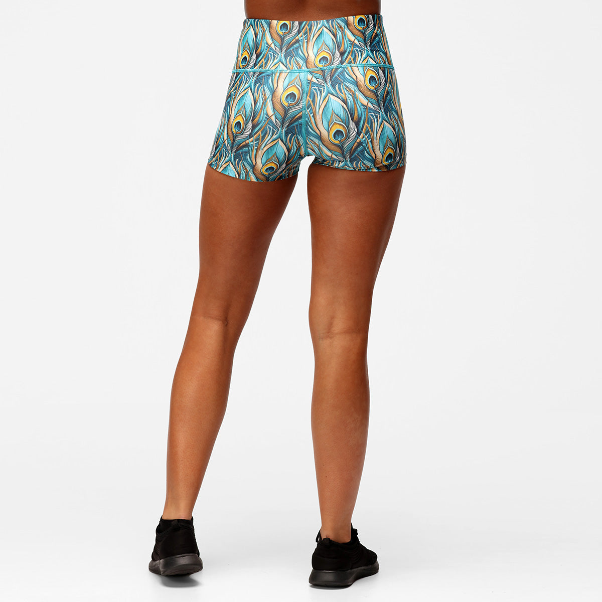 Stylish Peacock Print TikiBooty Shorts for Women - Trendy High Waist Bikini Bottoms for Beach, Pool, and Summer Vacations