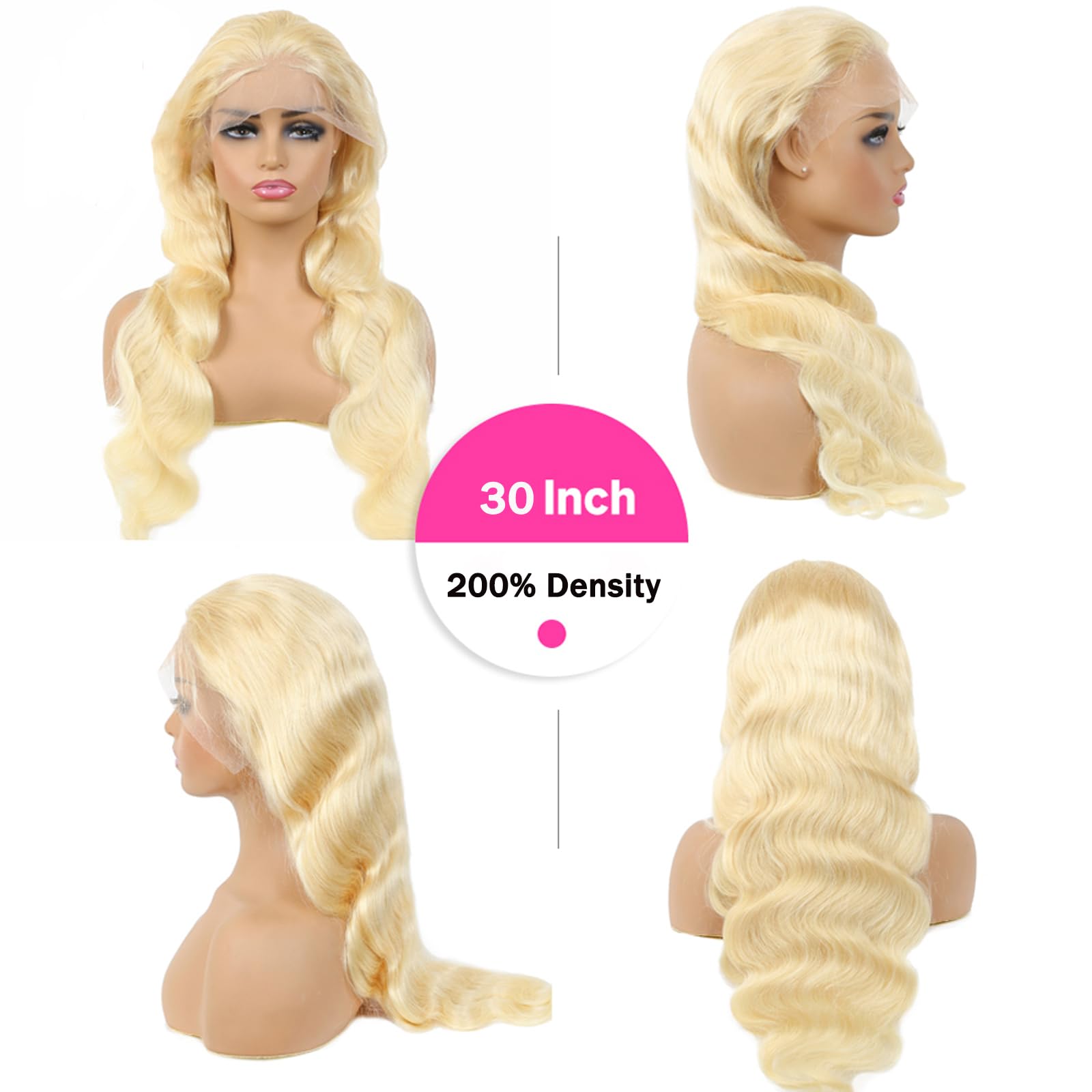 30 Inch 613 Blonde Lace Front Wig - 13x6 HD Lace Human Hair Wig with Pre-Plucked Hairline & Baby Hair - 200% Density Body Wave Glueless Wig for Daily Wear, Cosplay & Special Occasions