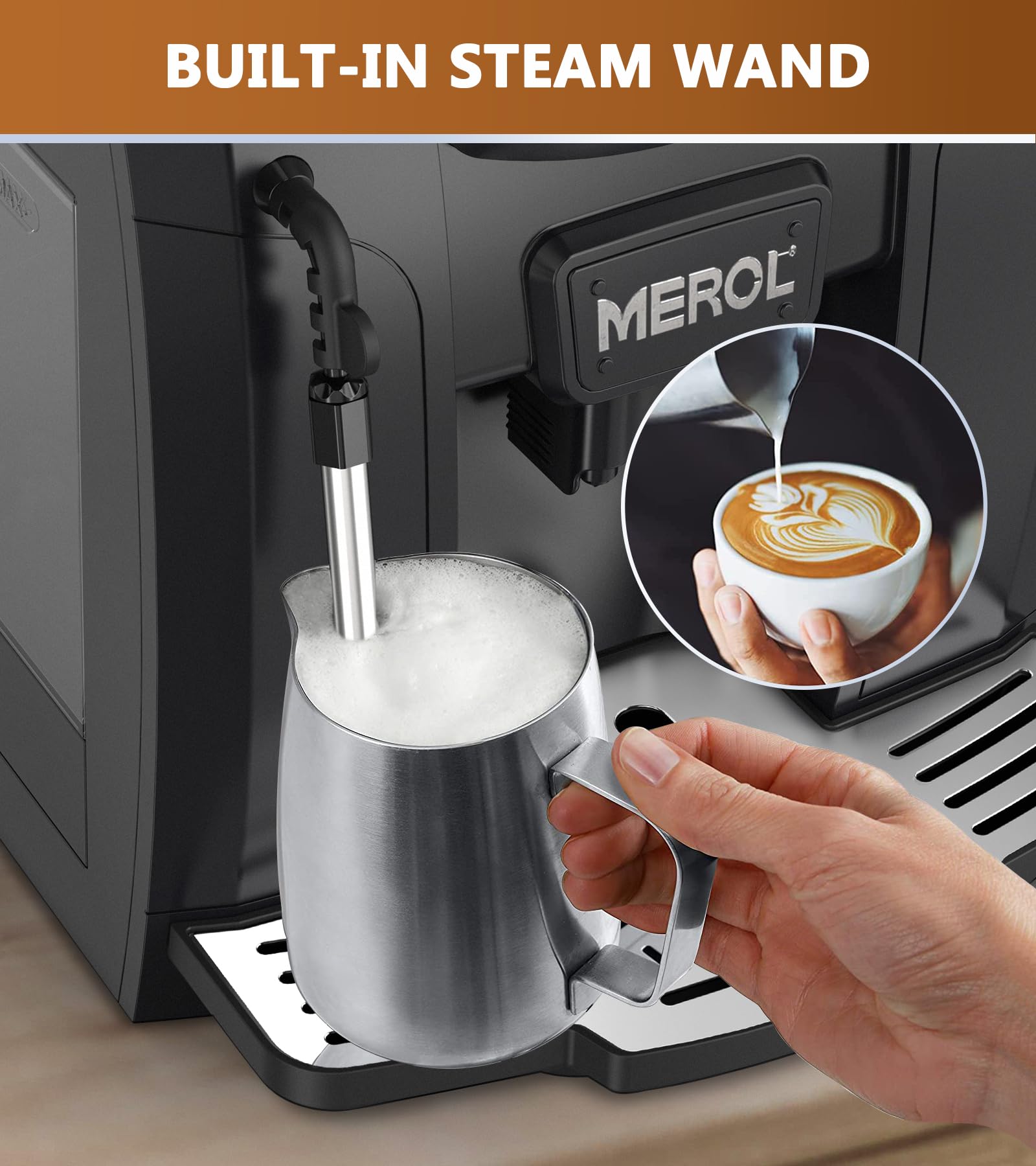 Fully Automatic Espresso Coffee Machine 19 Bar with Built-in Adjustable Grinder & Milk Frother - Perfect for Cappuccino, Latte, Macchiato - Ideal for Home Baristas & Coffee Lovers (ME-715, Black) - Great for Kitchen, Office, and Coffee Shops