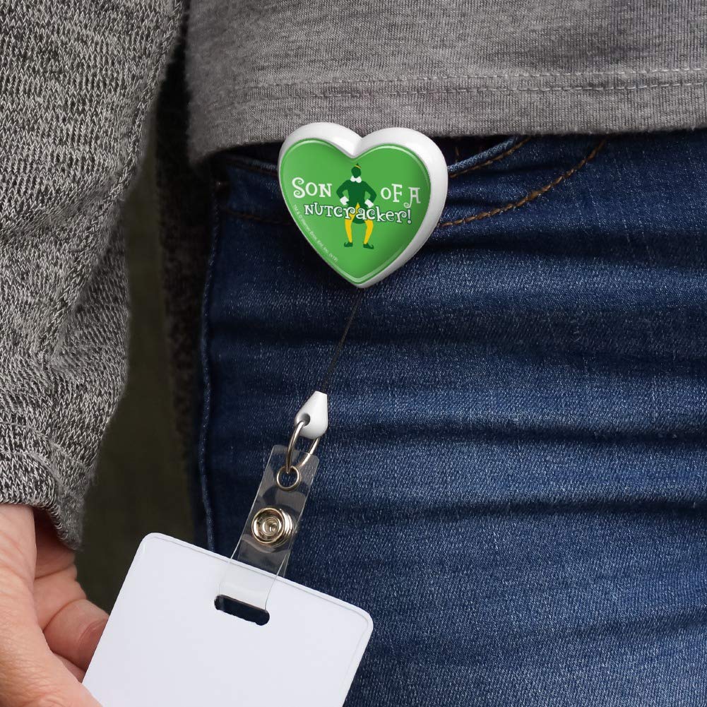 Elf Movie Son of a Nutcracker! Heart Lanyard Retractable Reel Badge ID Card Holder - Christmas Gift for Office, School & Events