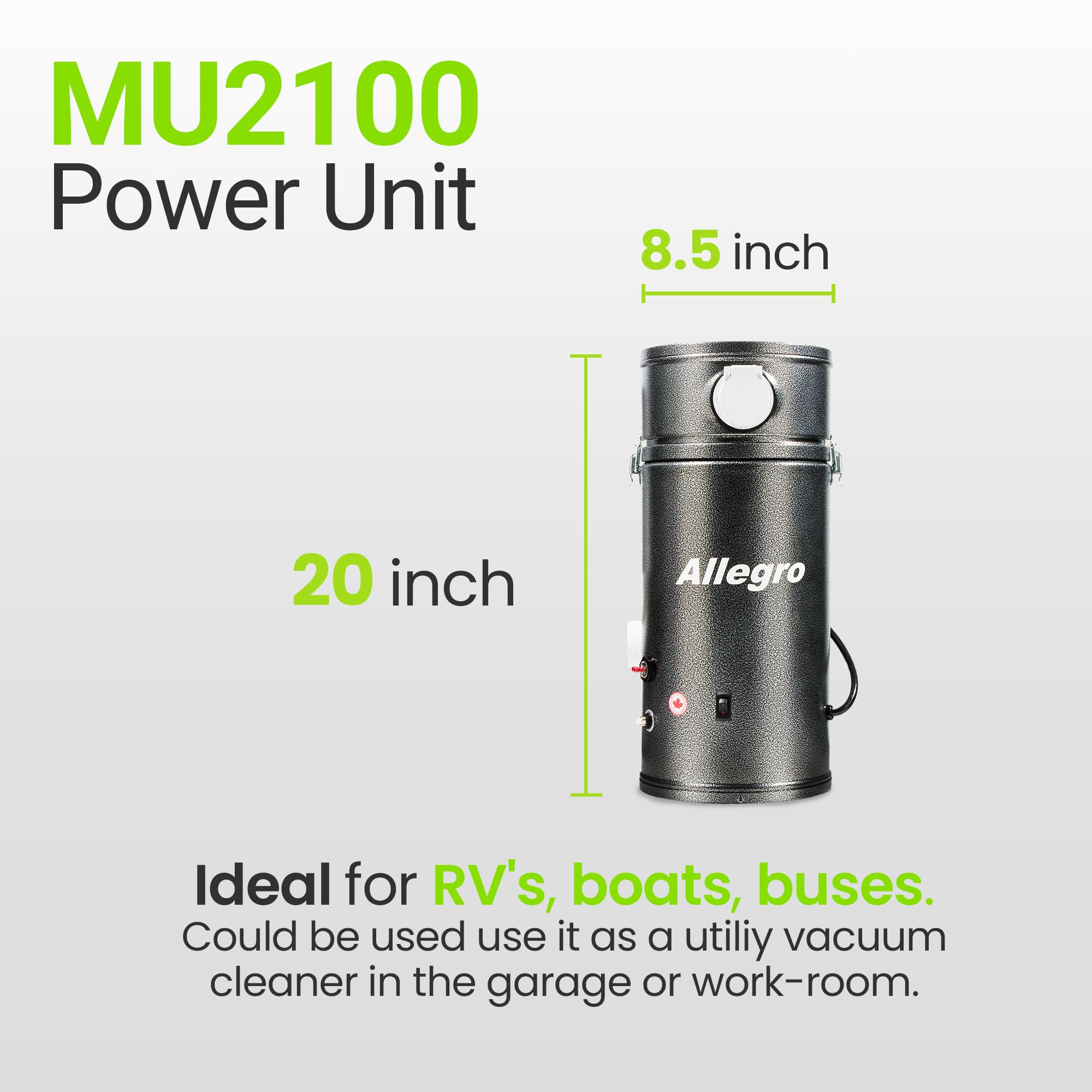 Allegro Central Vacuum Deluxe Straight Air Package for RVs, Campers, Trailers & Yachts - Powerful Cleaning System for Mobile Living Spaces
