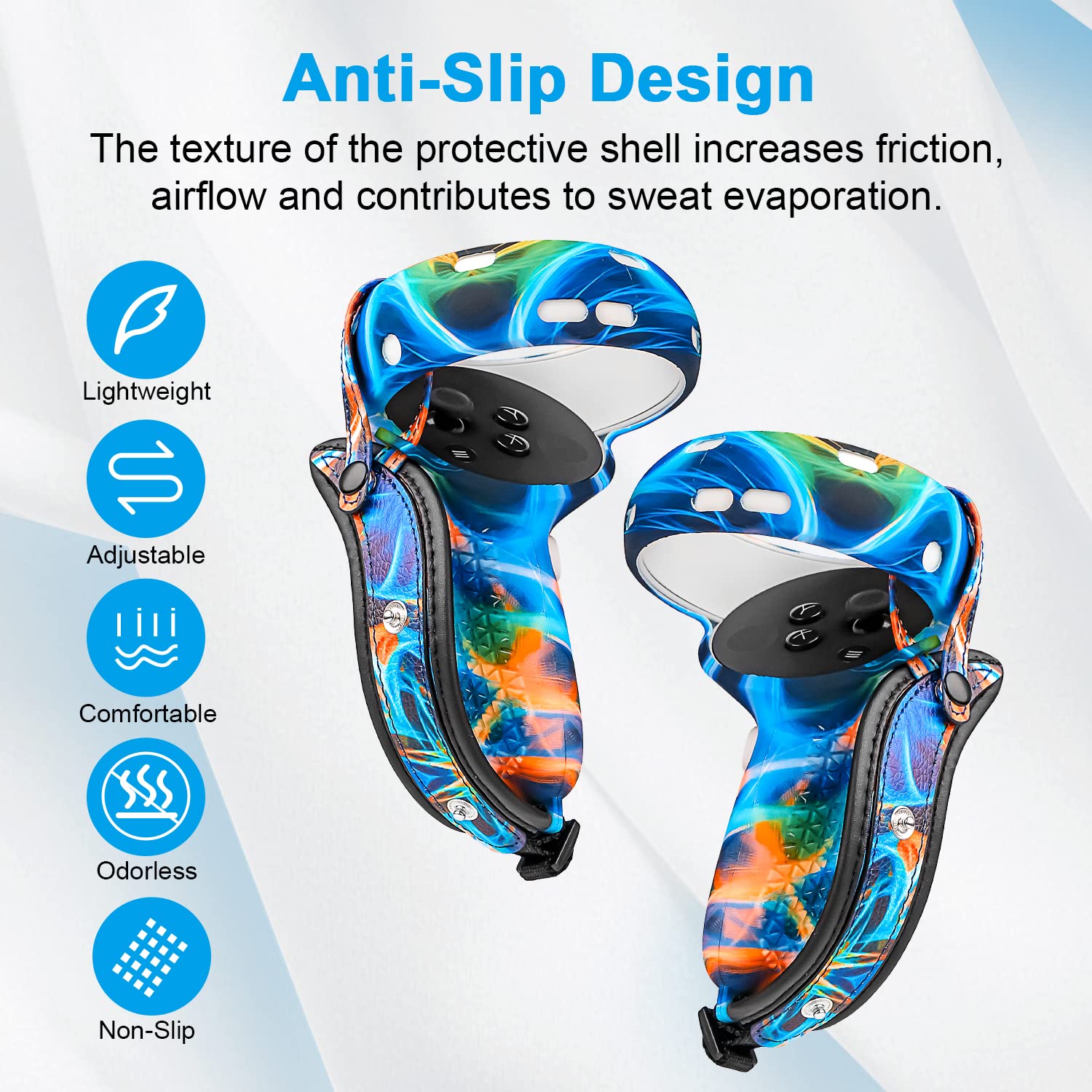 Relohas VR Accessory Set for Oculus Quest 2/Meta Quest 2 - Includes Controller Grip Leather Cover, VR Shell Cover & Face Cover - Perfect for Gaming, Virtual Reality & Holiday Gifts (Christmas, Halloween) - Aurora Series
