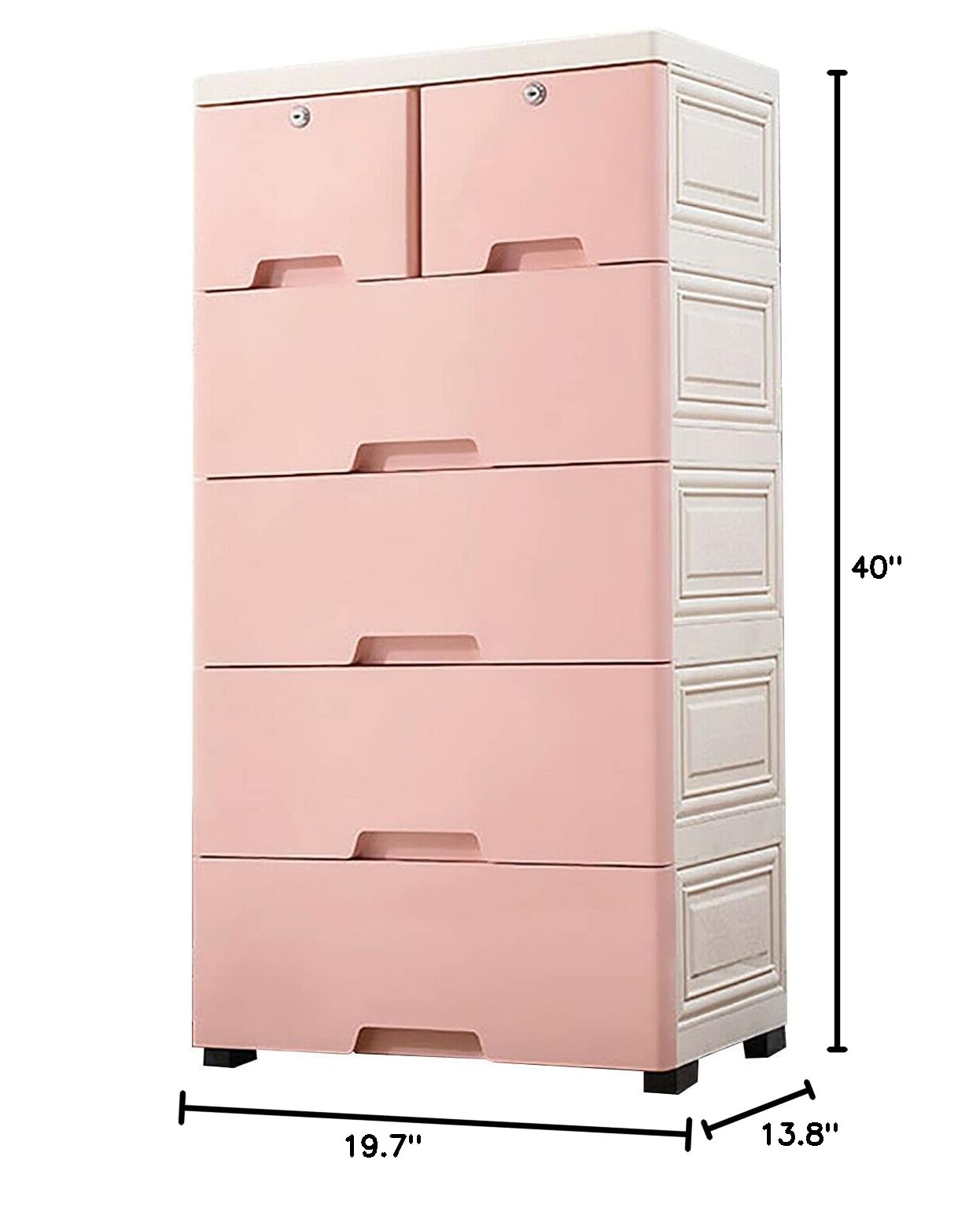 6-Drawer Rolling Dresser with Lock - Plastic Storage Cabinet for Clothes, Modern Bedroom & Closet Organizer, Pink Fabric Dresser for Bedroom, Office, Nursery & Dorm Organization - Space-Saving Storage Solution