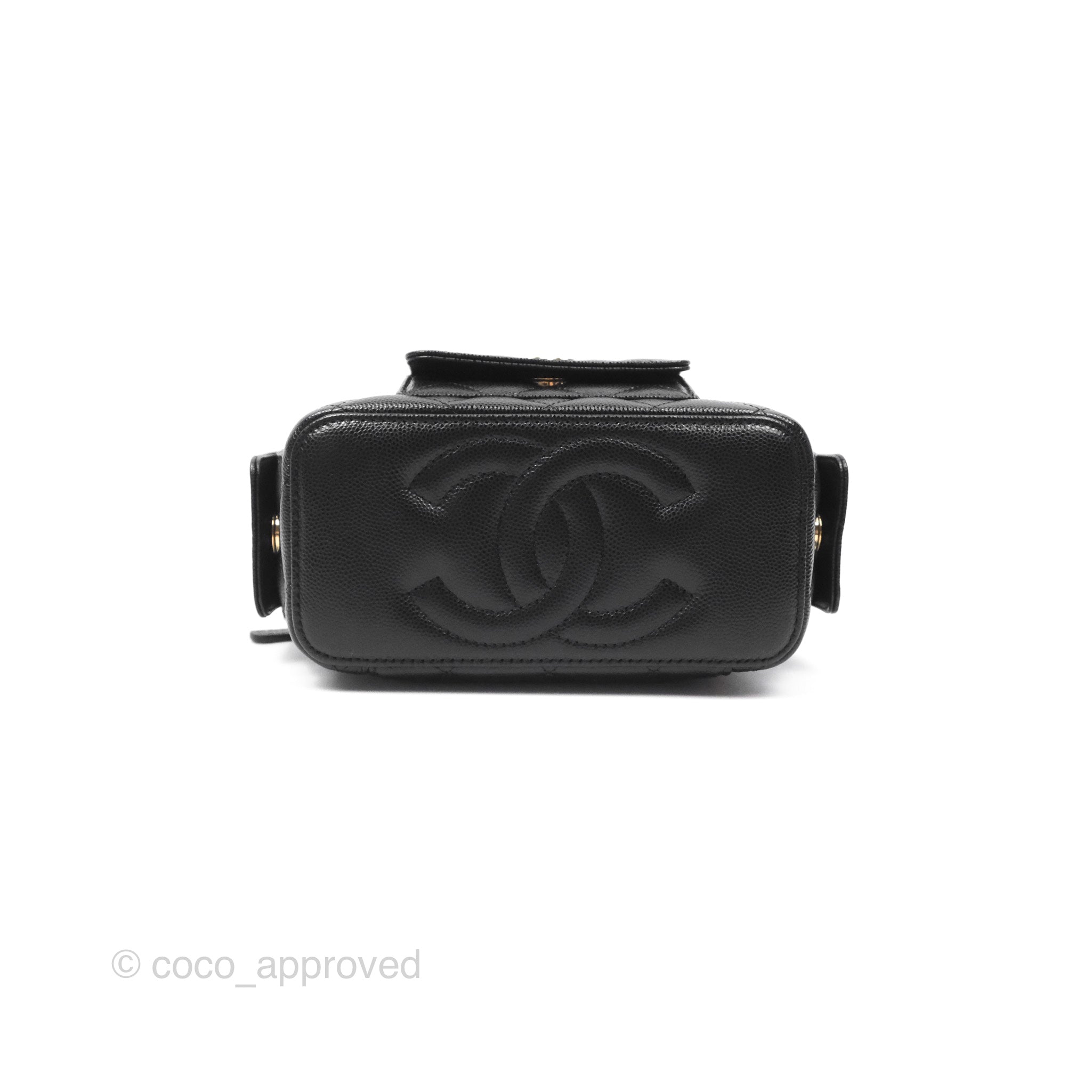 Chanel Black Caviar Gold Hardware Cargo Pocket Top Handle Vanity Bag with Chain - Perfect for Evening Events, Parties, and Luxury Fashion Accessories