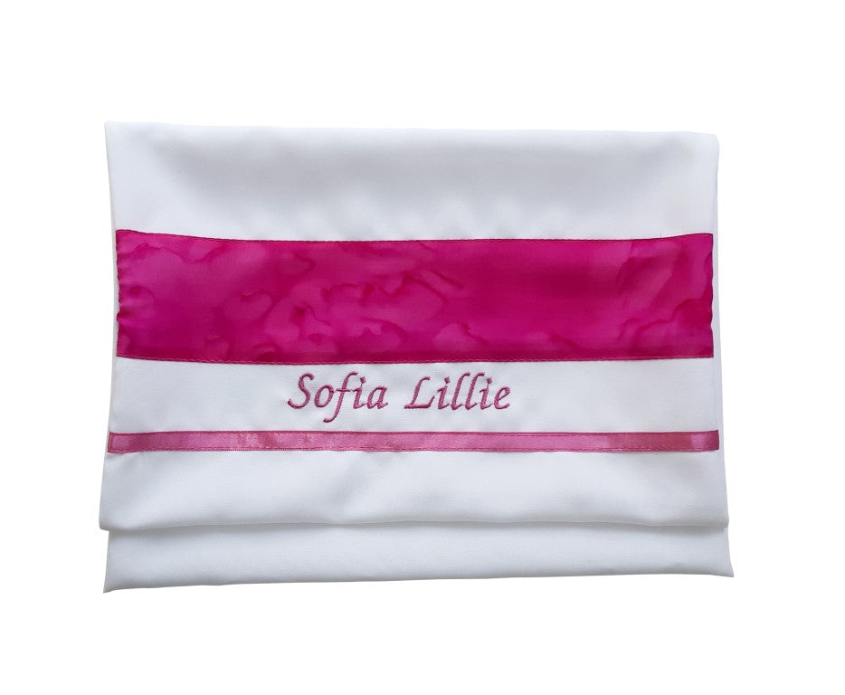 Pink Silk Striped Girls Tallit Shawl - Elegant Bat Mitzvah Prayer Shawl with Tzitzit for Women & Teens | Perfect for Synagogue Services, Jewish Ceremonies & Special Occasions