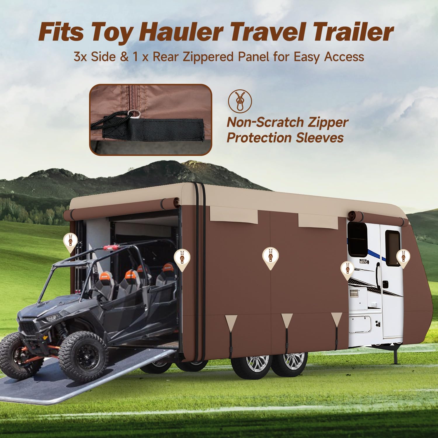 14-16 ft RV Cover, Travel Trailer Cover - Waterproof, Rip-Resistant, Anti-UV, 7-Layer Ripstop Camper Cover with Windproof Straps | Perfect for Outdoor Storage, Winter Protection & Long-Term Travel Trailer Shelter