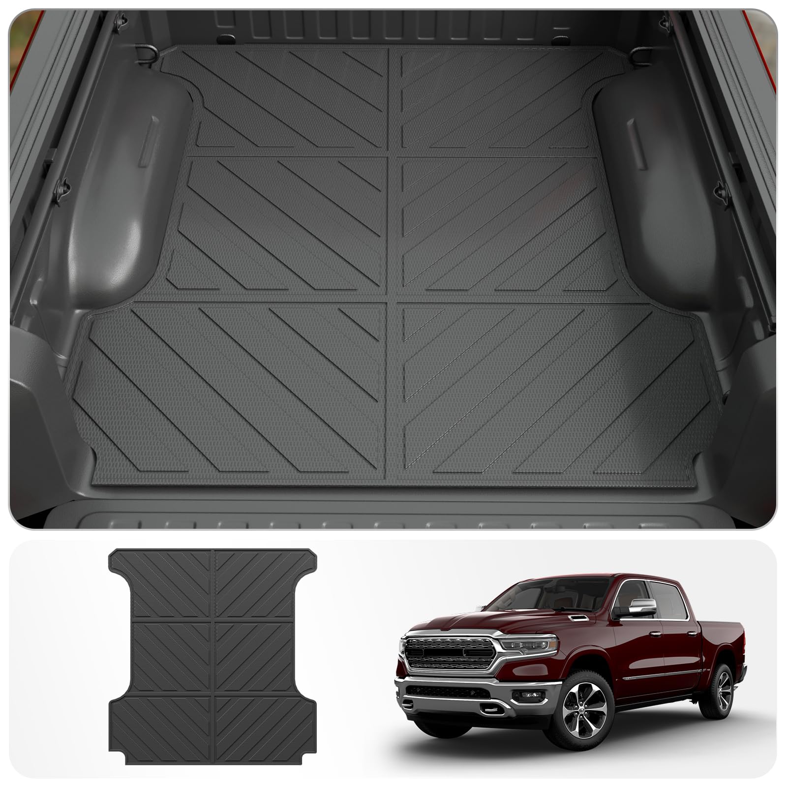 2024 Dodge Ram 1500 5.7FT Truck Bed Mat - All Weather Bed Liner Accessories for 2019-2025 Models | Heavy Duty Protection for Cargo, Tools & Equipment (Short Rear Truck Mat)
