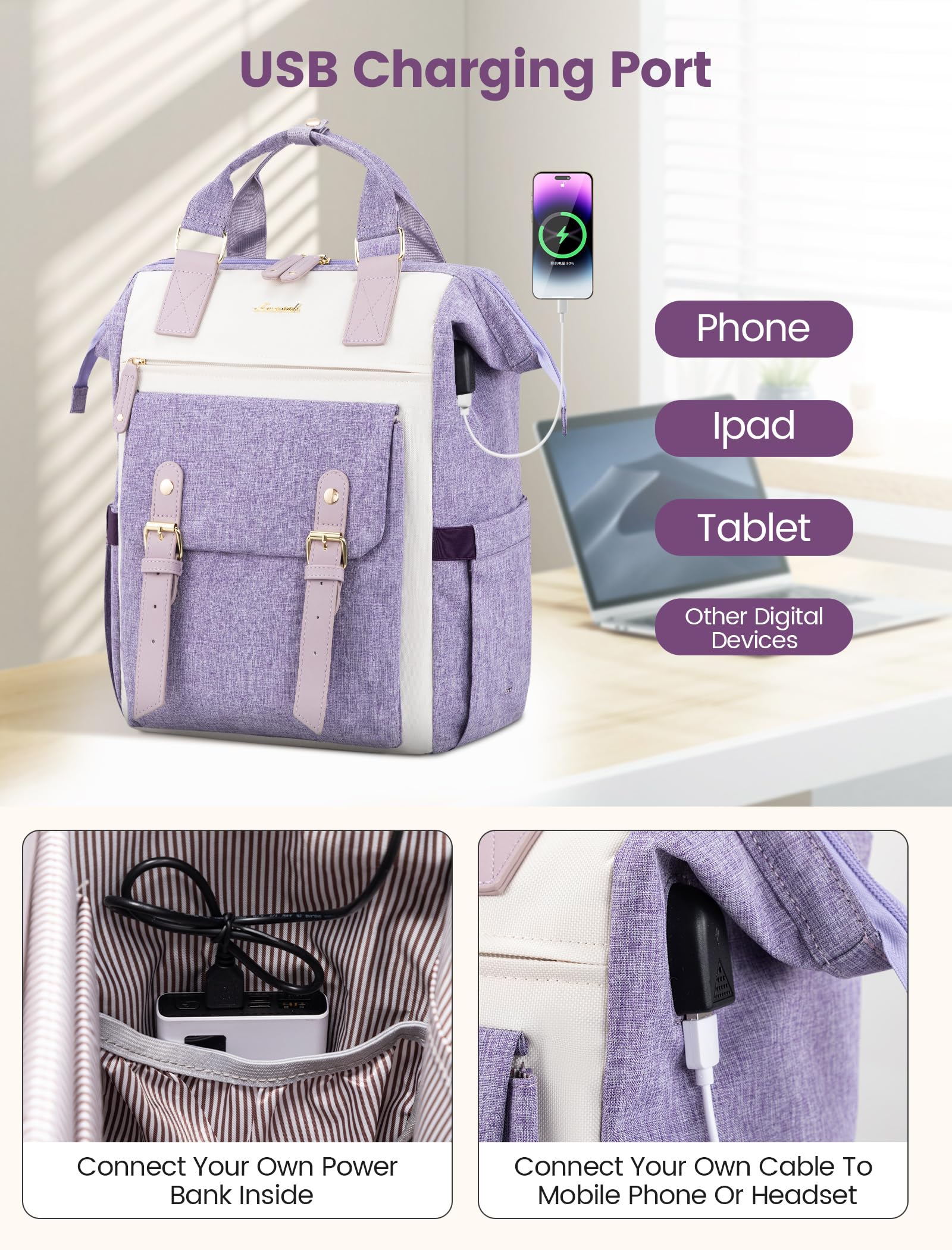 LOVEVOOK 17 Inch Women's Laptop Backpack - Waterproof Work Travel Backpack for College, Business, Teacher & Nurse - Stylish Purse-Style Backpack for Commuting, Office & Daily Use
