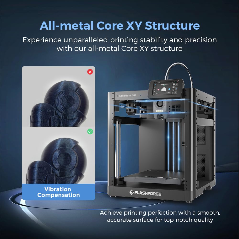 FLASHFORGE Adventurer 5M 3D Printer - 600mm/s High Speed Printing, Auto Leveling, Upgraded Direct Extruder, Quick Detachable 280°C Nozzle, Dual-Sided PEI Coating, 220x220x220mm Build Volume - Perfect for Home, School & Small Business Prototyping