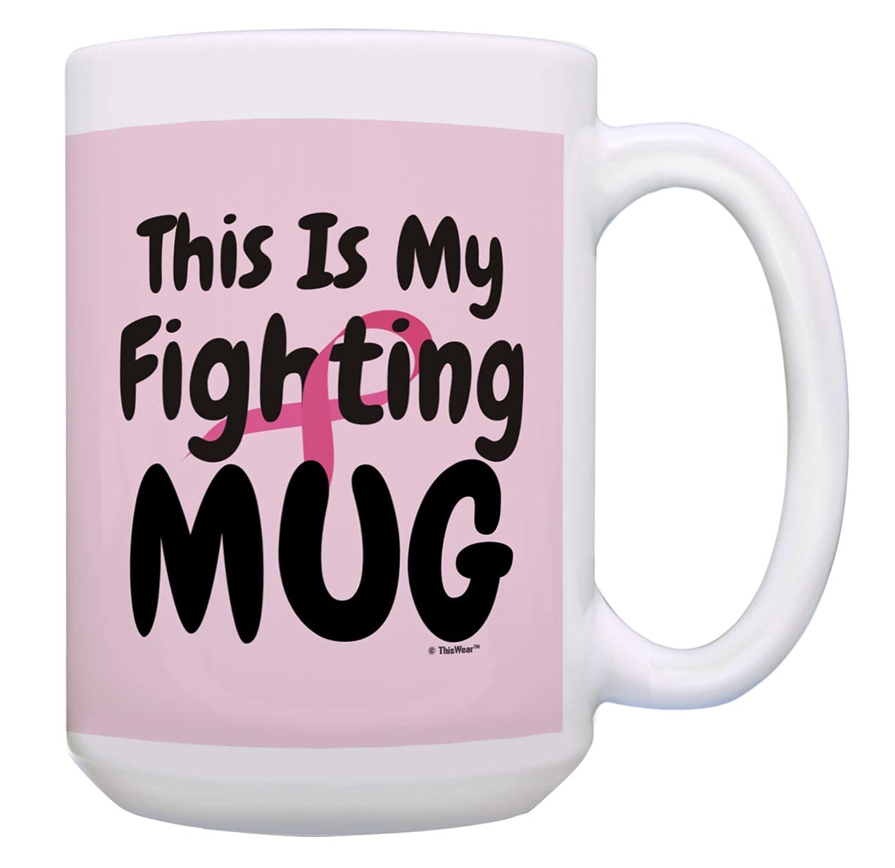 Breast Cancer Survivor Gifts for Women - 15oz Ceramic Coffee Mug with Handle & Pink Ribbon - Inspirational Fighting Mug for Survivors, Chemo Patients & Supporters - Perfect for Morning Coffee, Office Use & Thoughtful Gifting