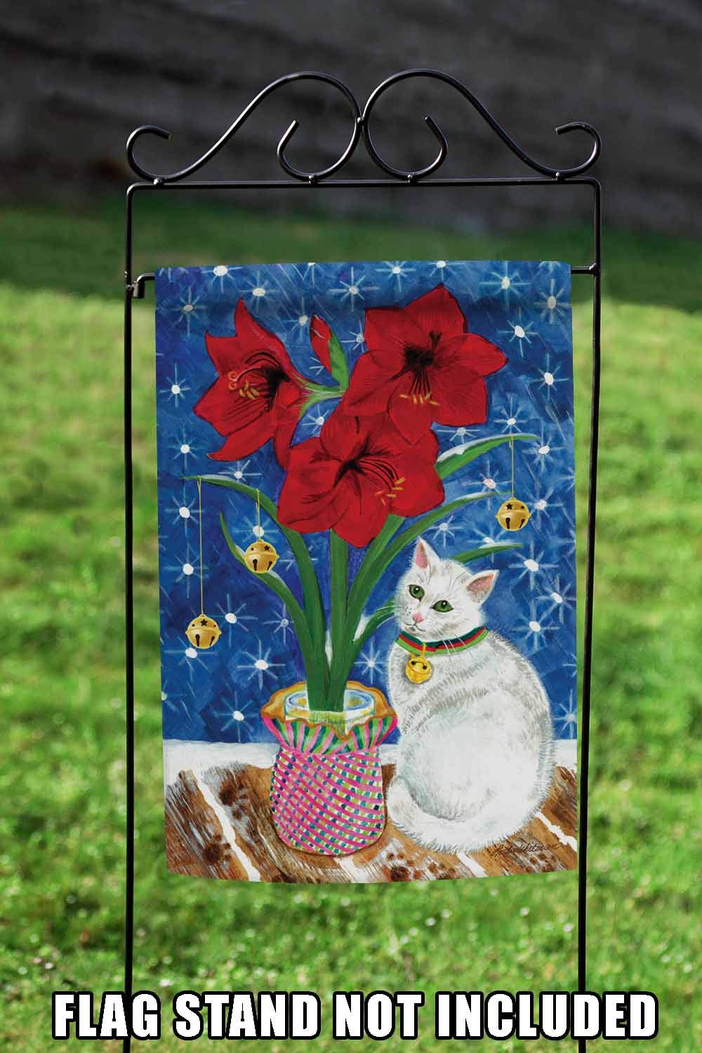 Toland Home Garden 1110463 Amaryllis Kitty Winter Flag - 12x18 Inch Double Sided Outdoor Garden Flag with Cat & Flower Design - Perfect for Yard, Porch, and Seasonal Home Decoration