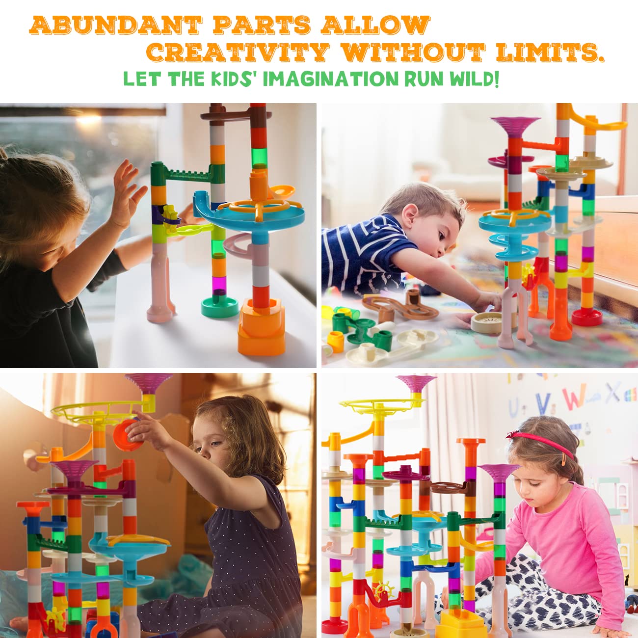 166Pcs Marble Run Building Blocks STEM Toy for Kids - Glow in The Dark Marble Maze Track Race Set with 30 Glass Marbles | Educational Learning Toys for Boys & Girls Ages 3-12 | Birthday Gift Idea for Indoor Play & STEM Activities